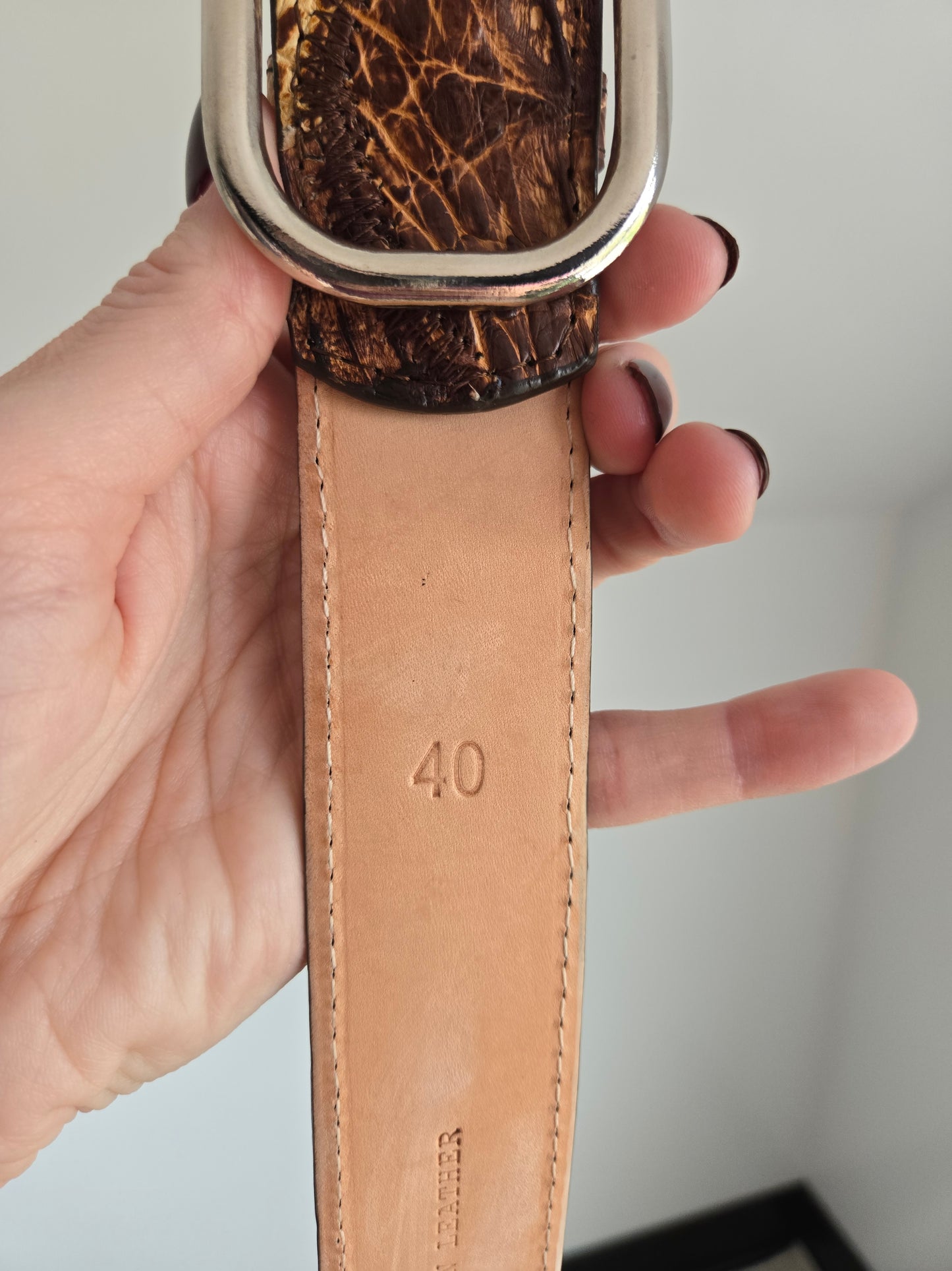 Vintage Genuine Caiman Leather Patchwork Belt - W39-44"