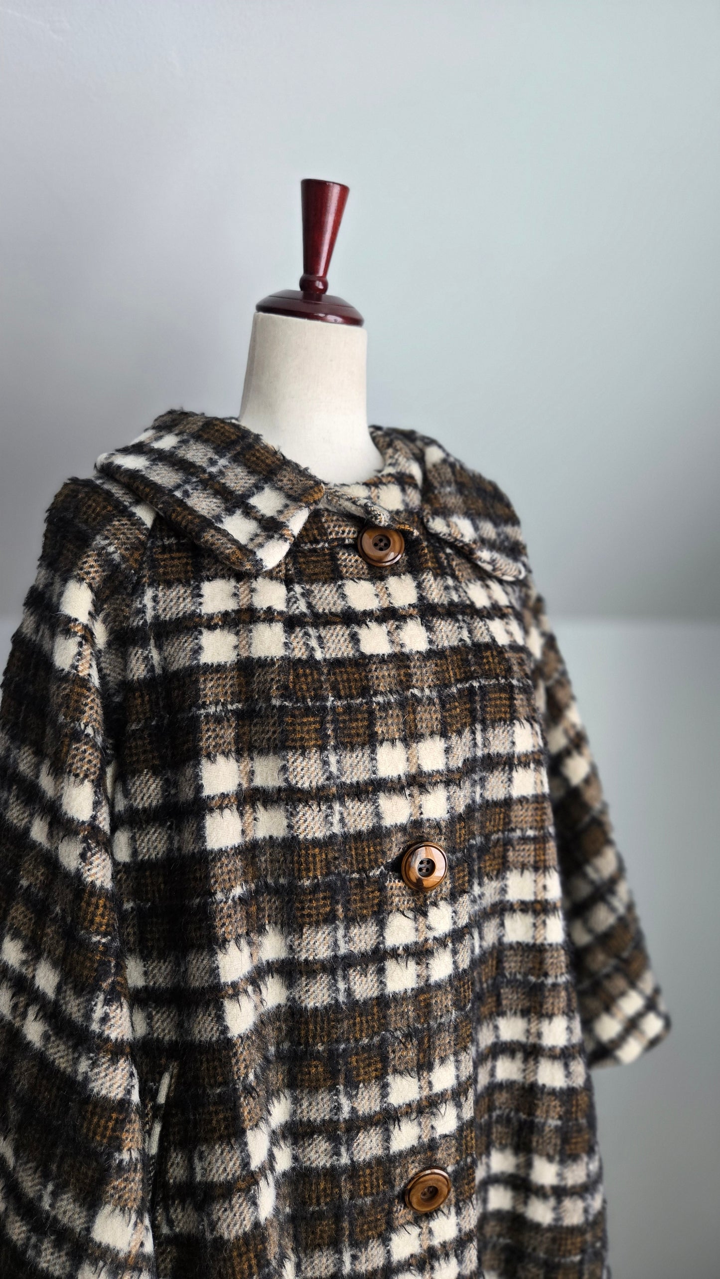 Madison's Columbus 1950s Mohair Plaid Car Coat - XL