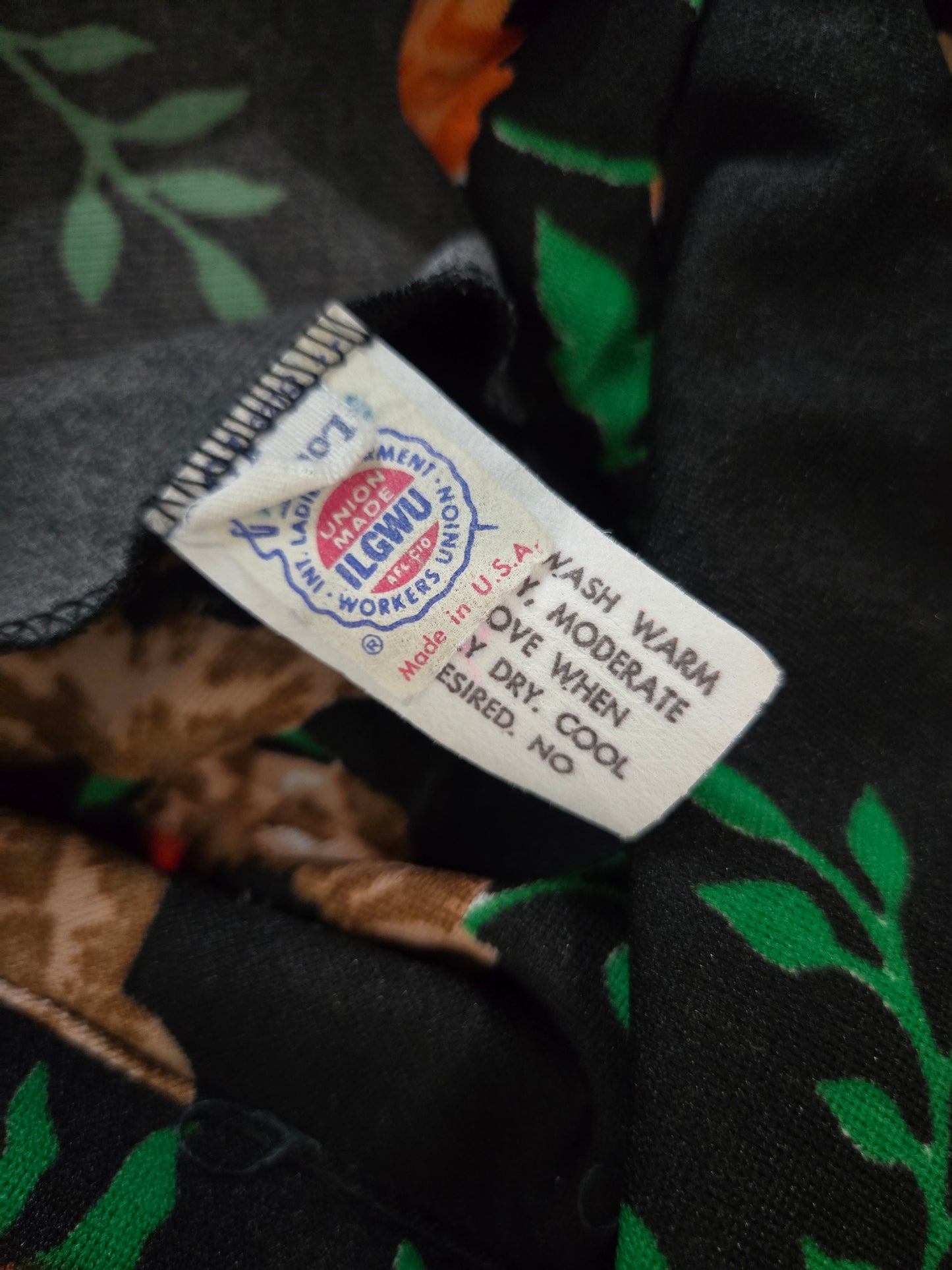 Vintage 70s Black Floral Union Made Mini Dress - medium