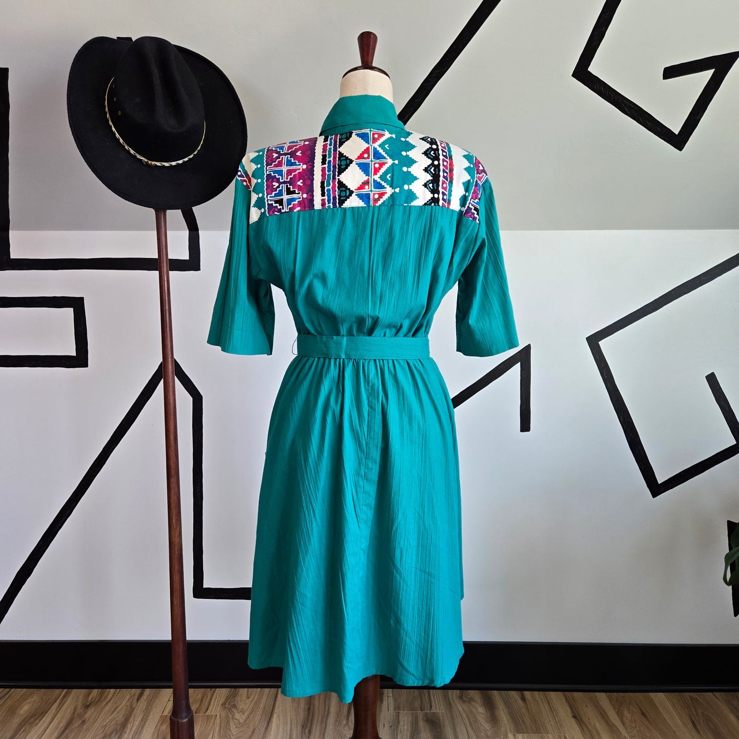 Tapestry Vintage 1980s Turquoise Western Dress - medium/large