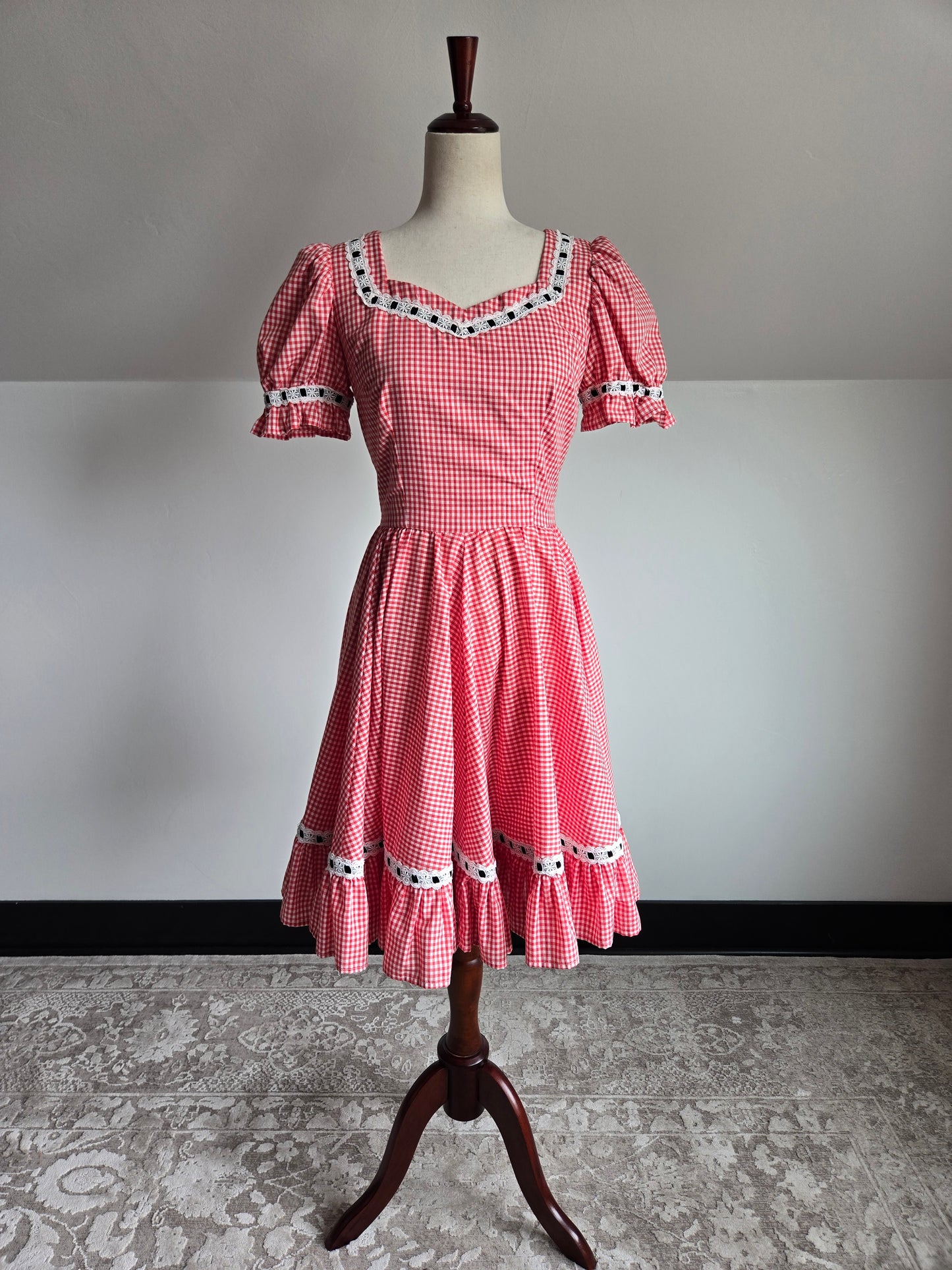 True Vintage 1960s Western Swing Dancing Dress Red Gingham - S/M