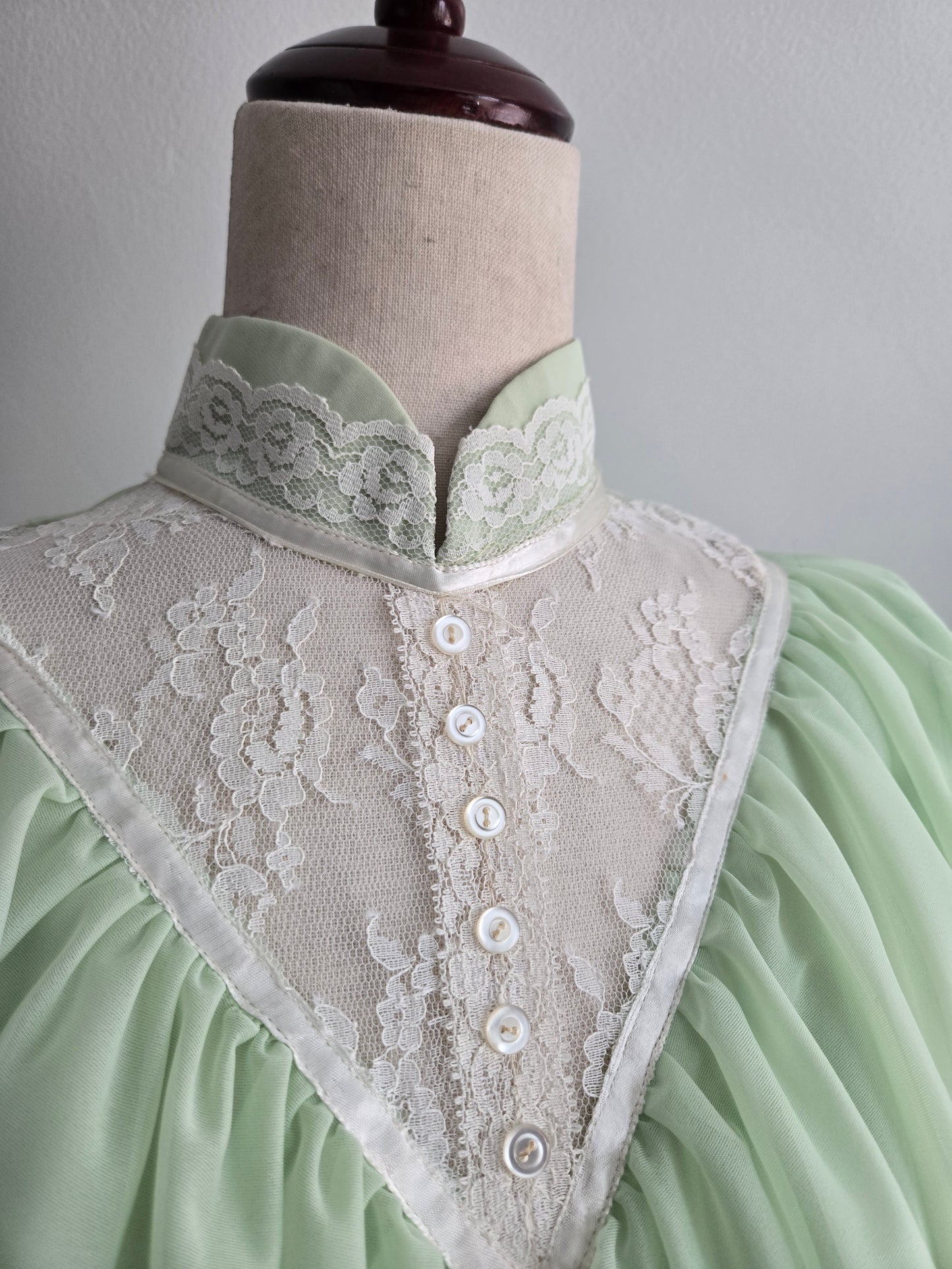 Vintage 1970s Union Made Lime Green Coquette Formal Dress - Small