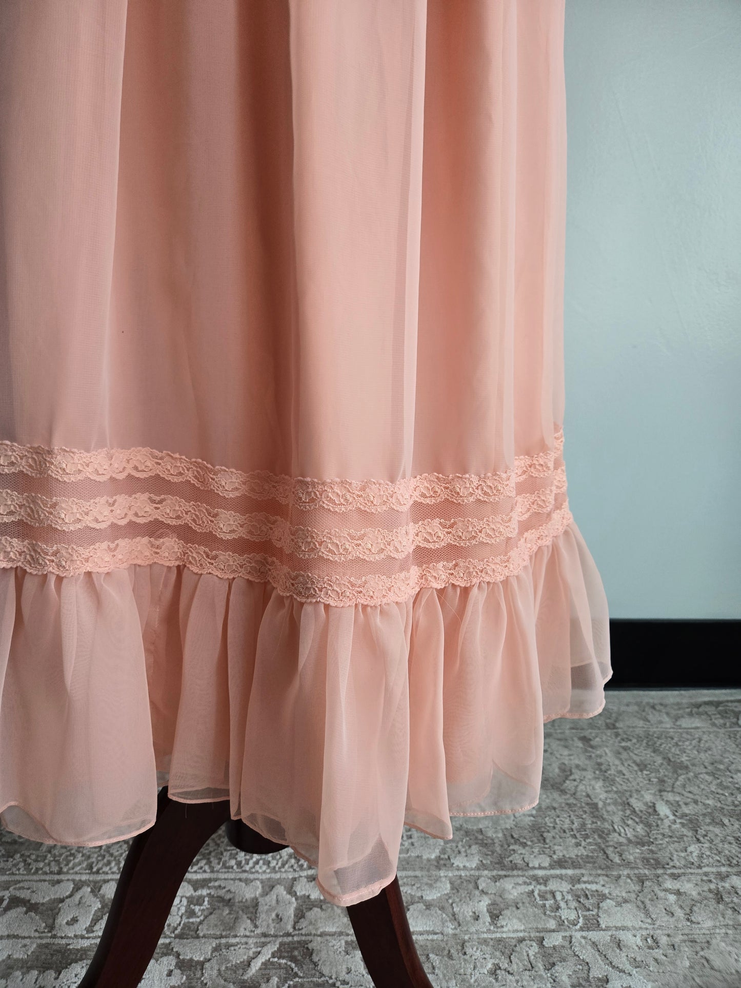 Peachy Pink 1970s Vintage Edwardian Style Dress - small