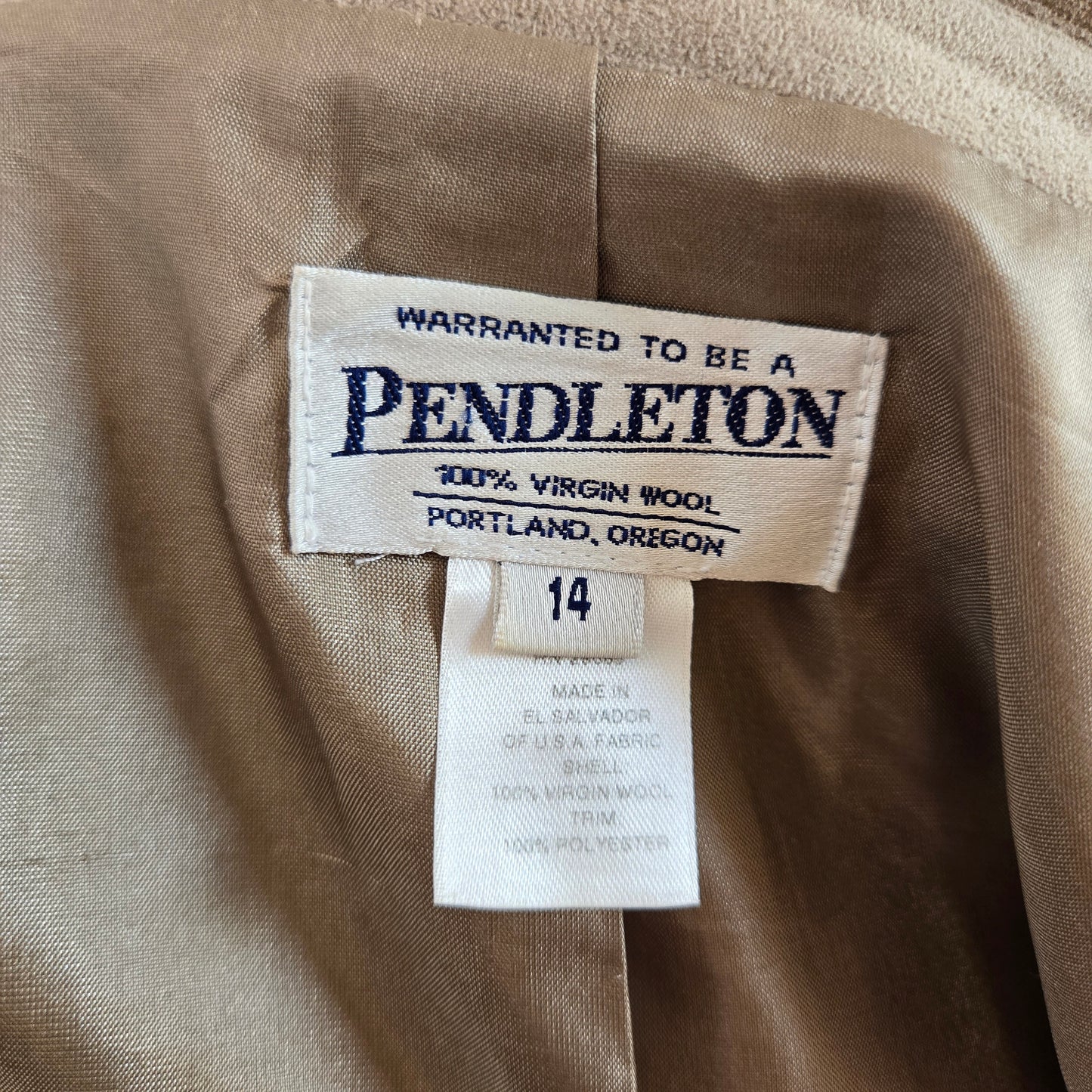 Vintage Pendleton Virgin Wool Micro Plaid Tan Blazer with Suede Collar - size 14