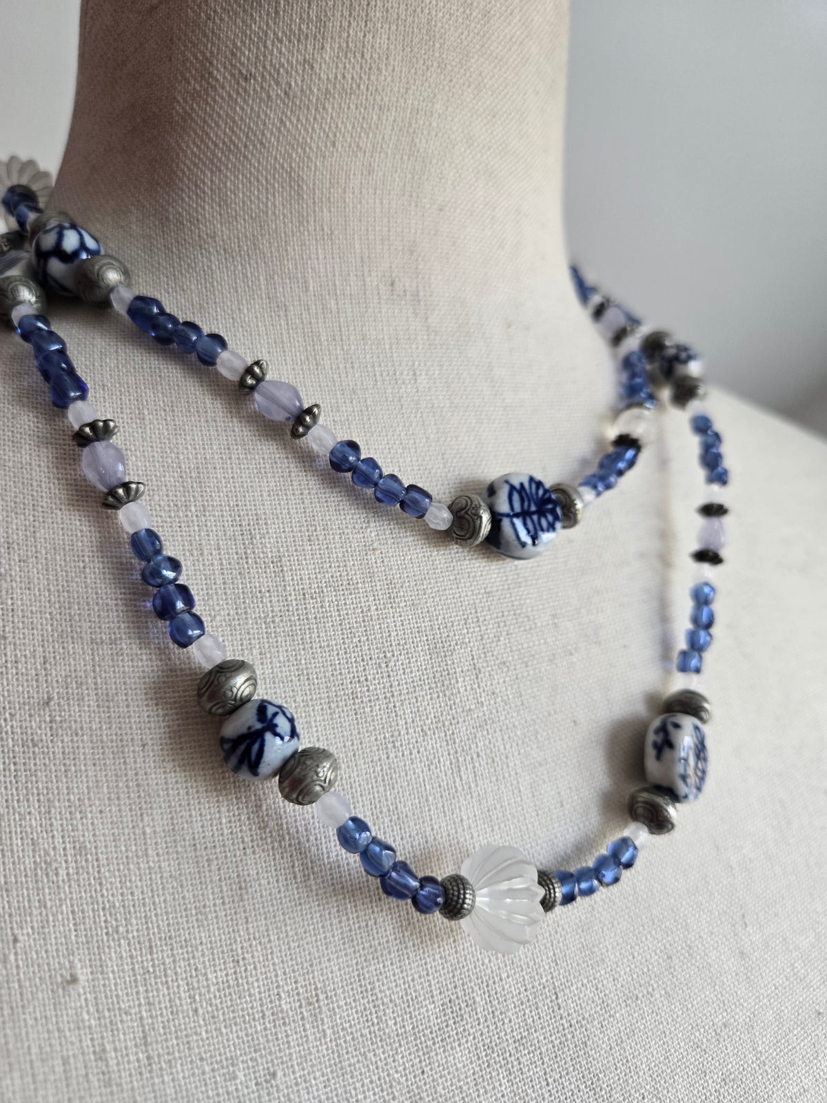 Blue Porcelain Bead Necklace