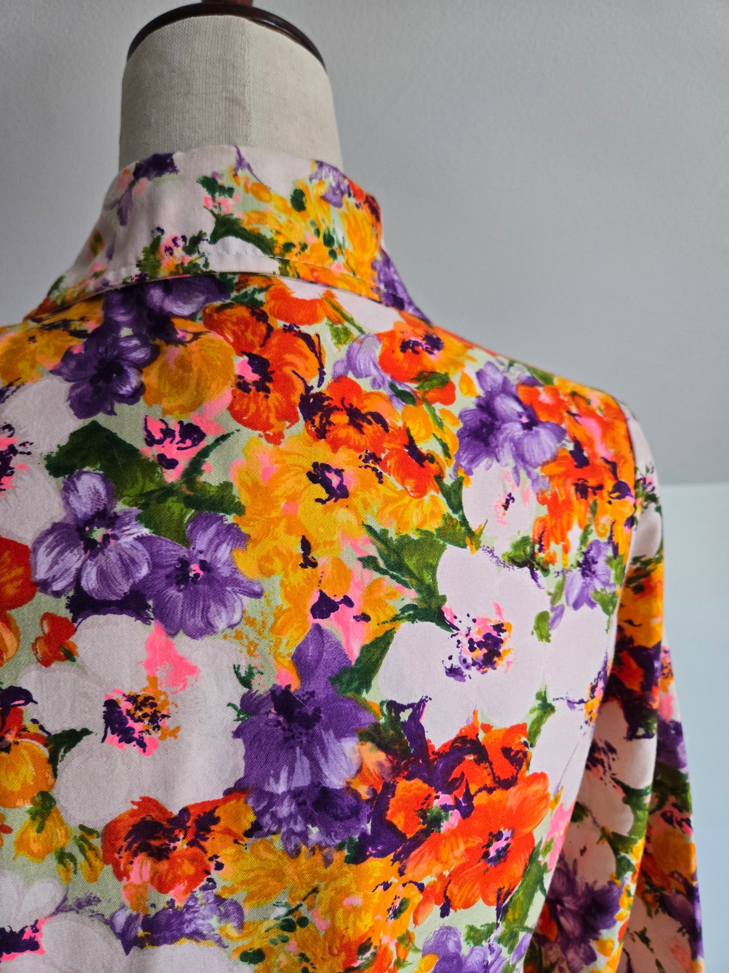 Val Lanne Vintage 70s Dayglo Cotton Floral Top - Small