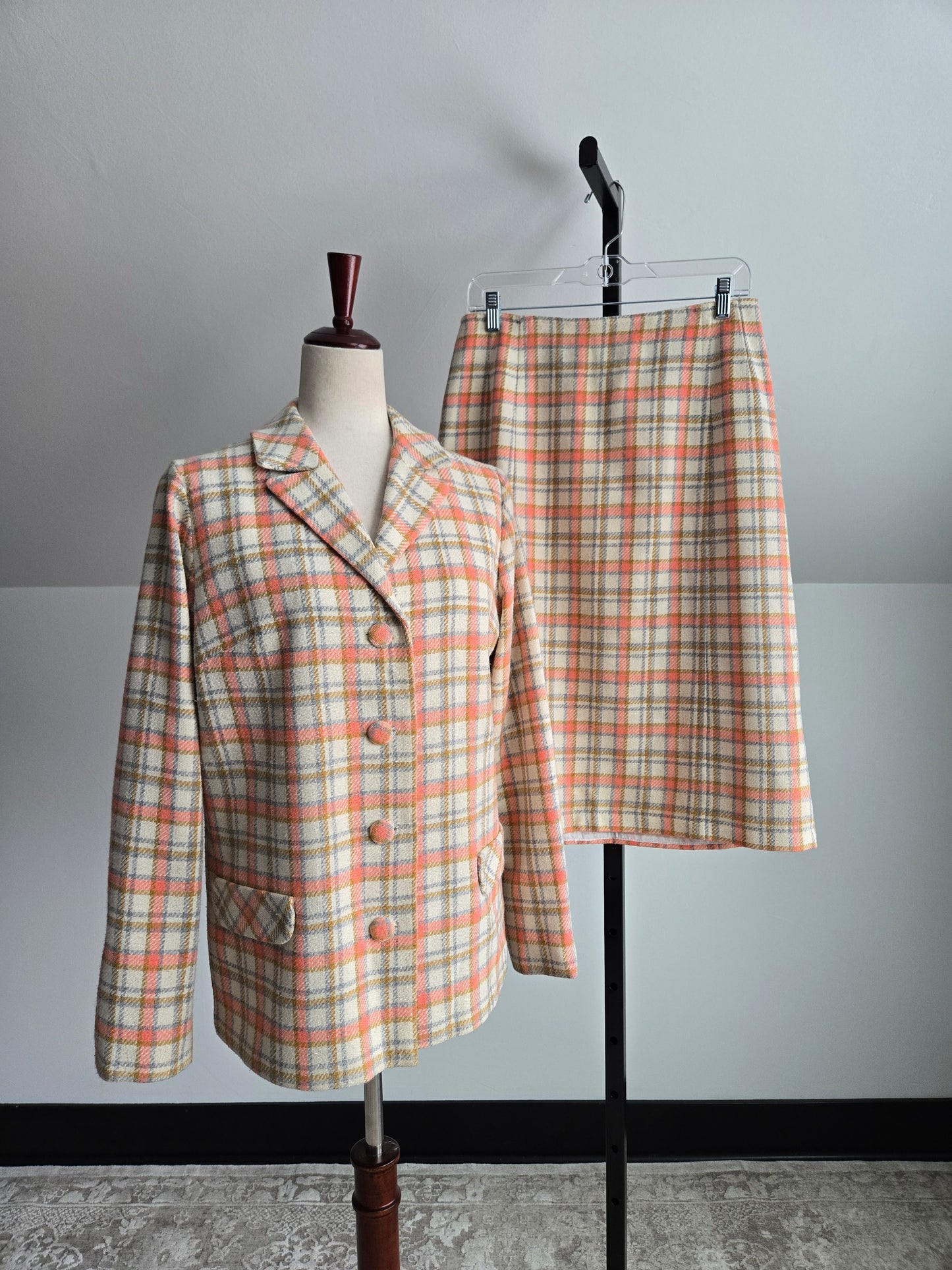 Vintage 70s Plaid Blazer and Skirt Two Piece Set - Medium/Large