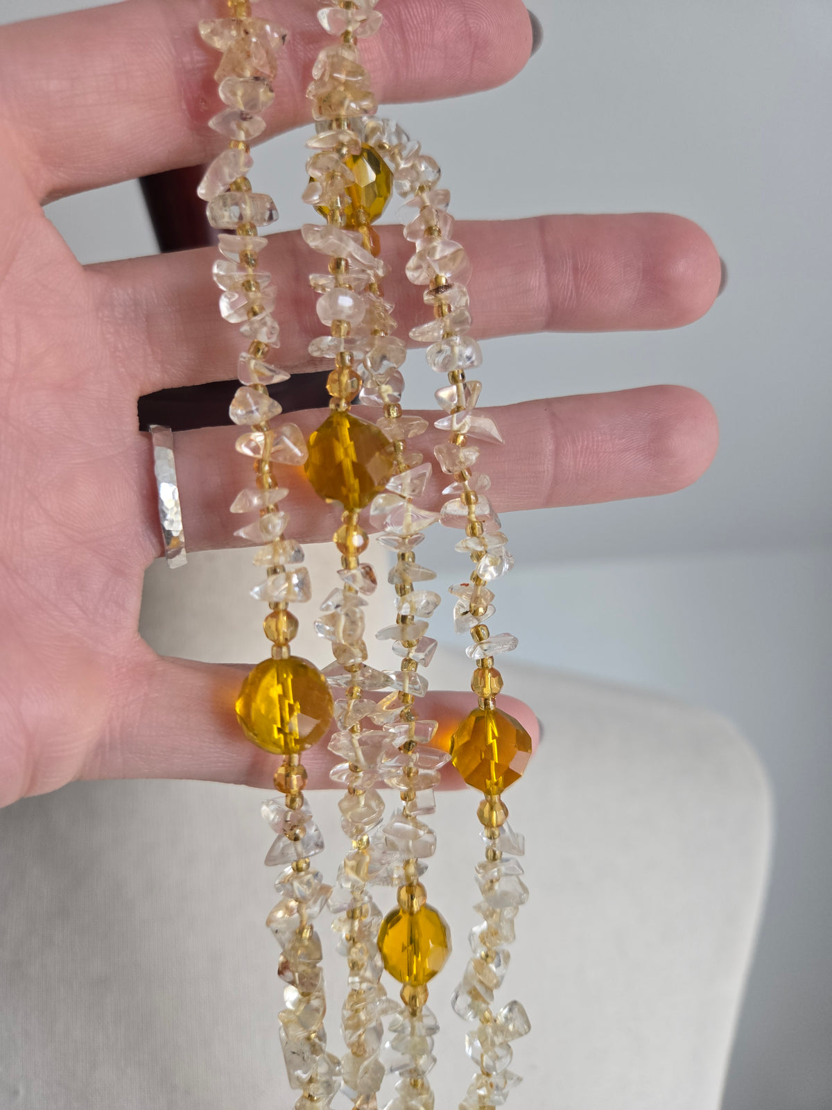 Genuine Citrine and Crystal Long Necklace