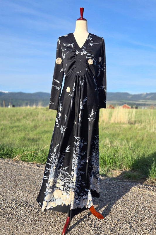 Black Maxi Cascading Florals Dress - medium