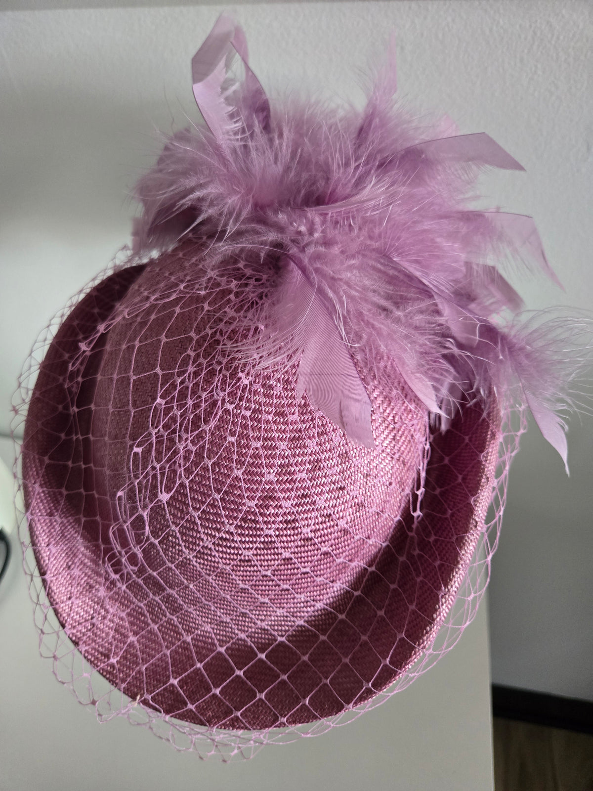 Vintage Lavender Fascinator with Mesh and Feathers