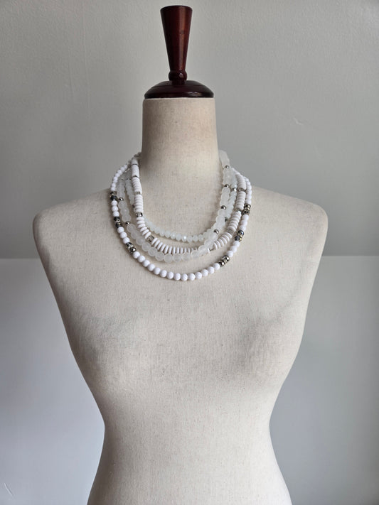 White Four Strand Statement Necklace