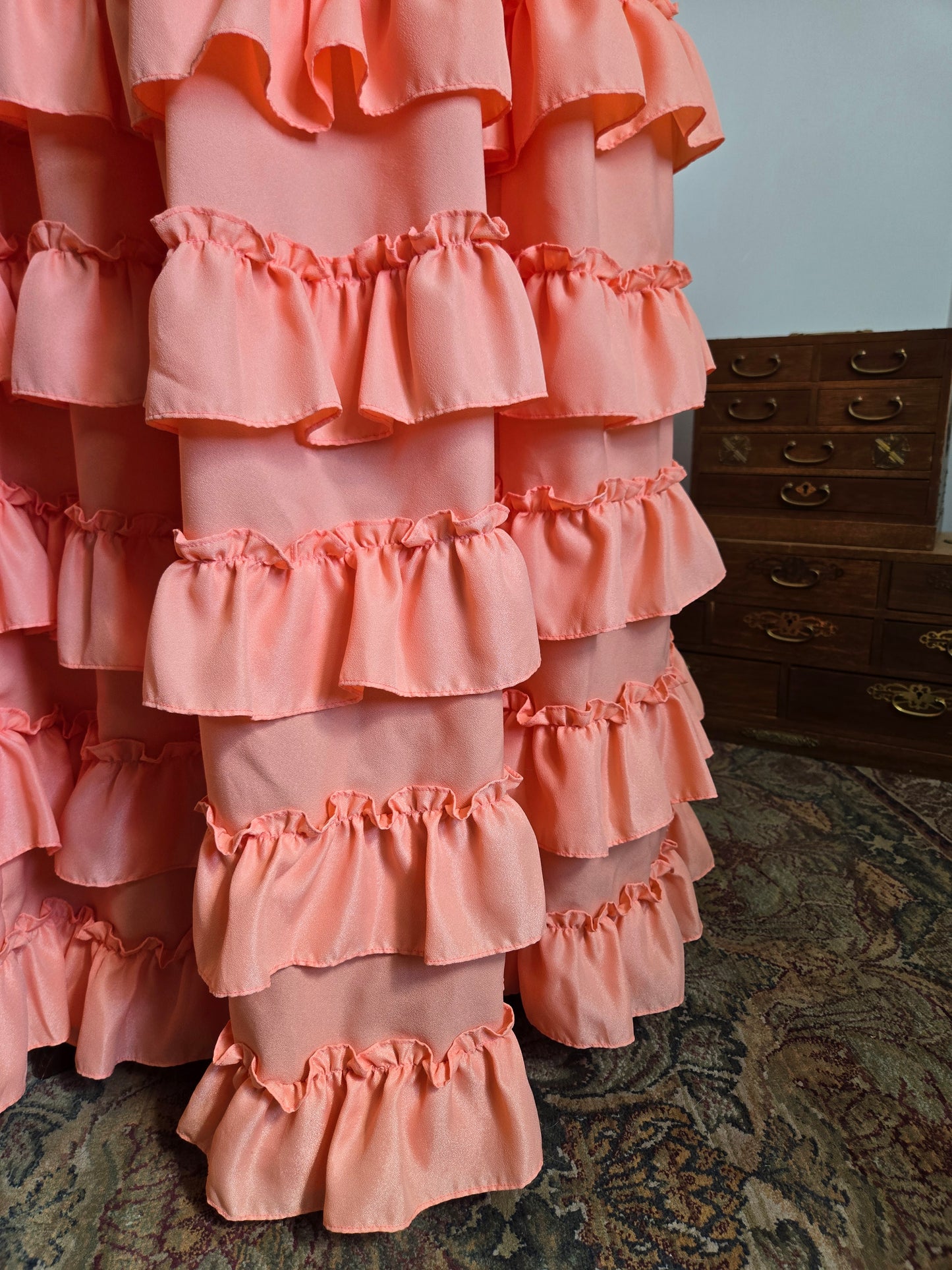 Vintage Peach Prairie Ruffled Dress - S/M