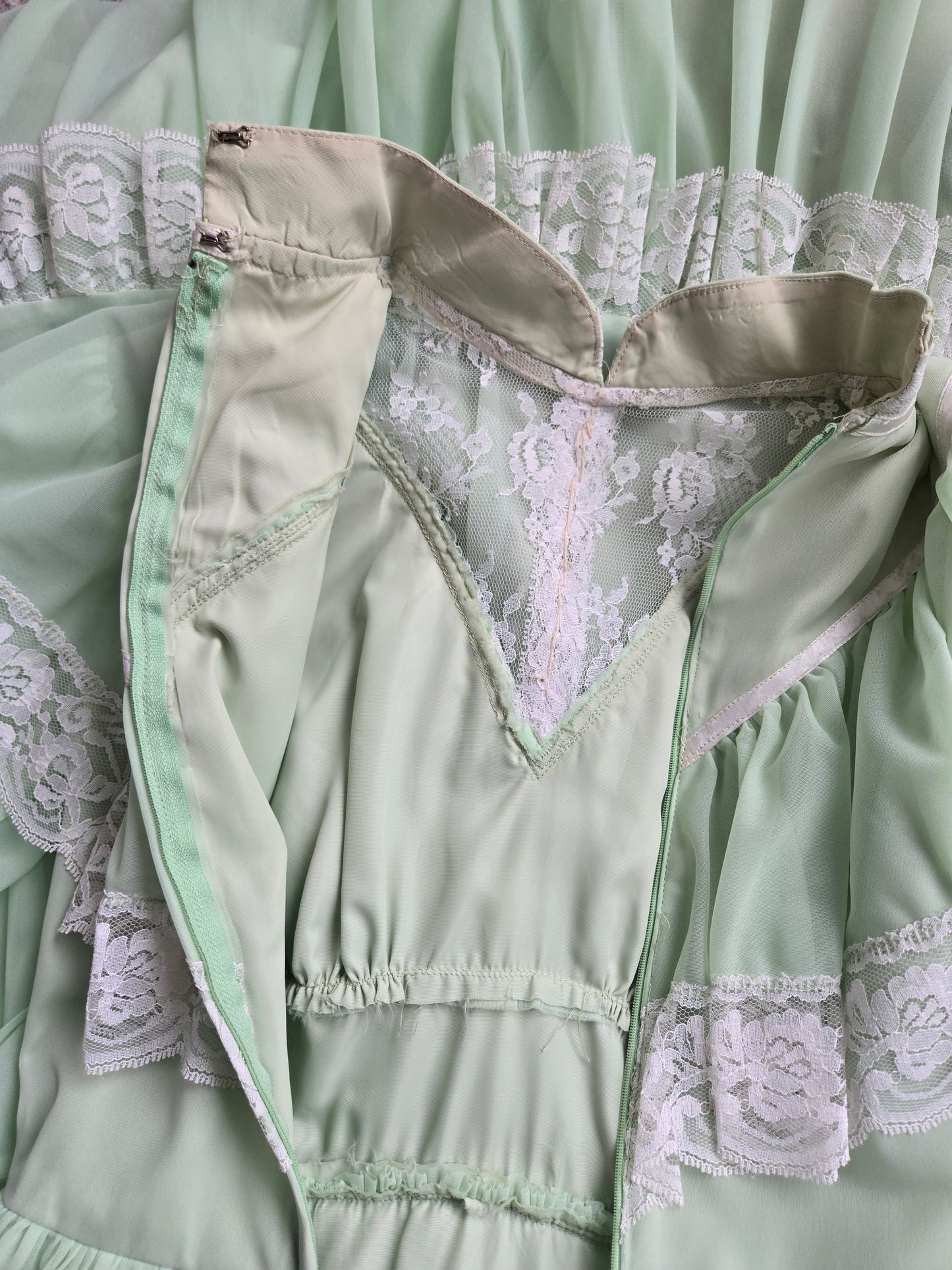 Vintage 1970s Union Made Lime Green Coquette Formal Dress - Small