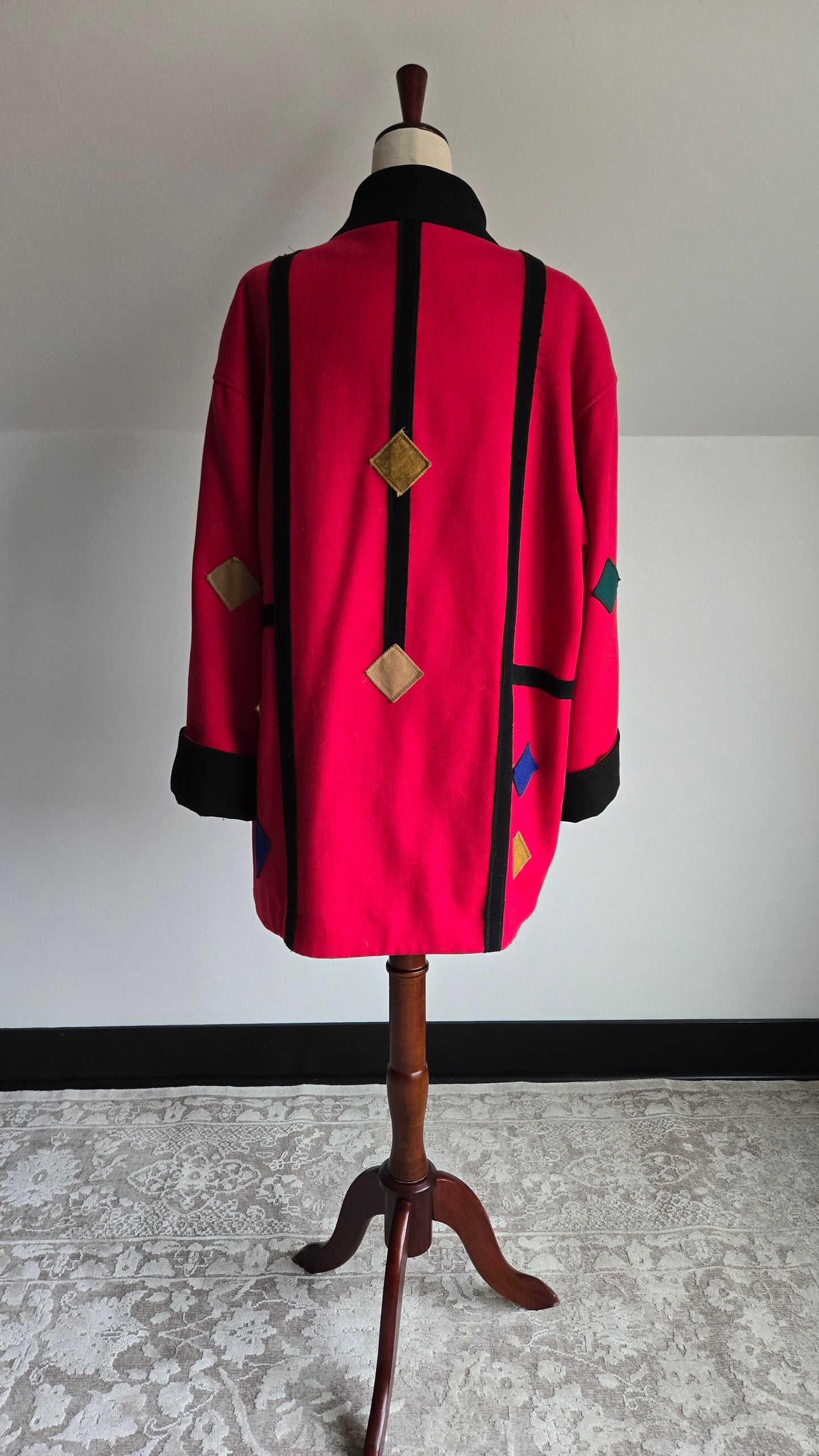 Vintage 1980s Geo Patch Wool Coat Made in Yugoslavia - 2XL