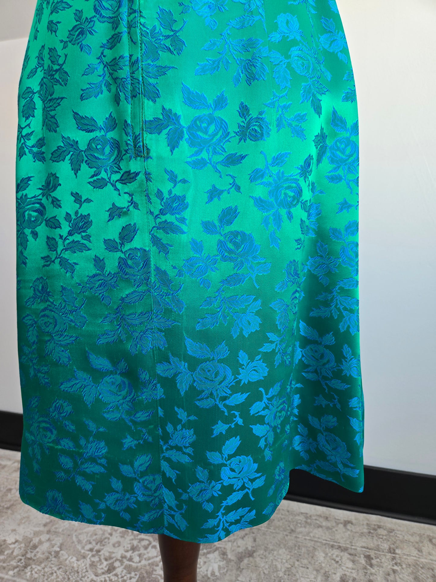 1950s Jacquard Floral Blue Dress - small