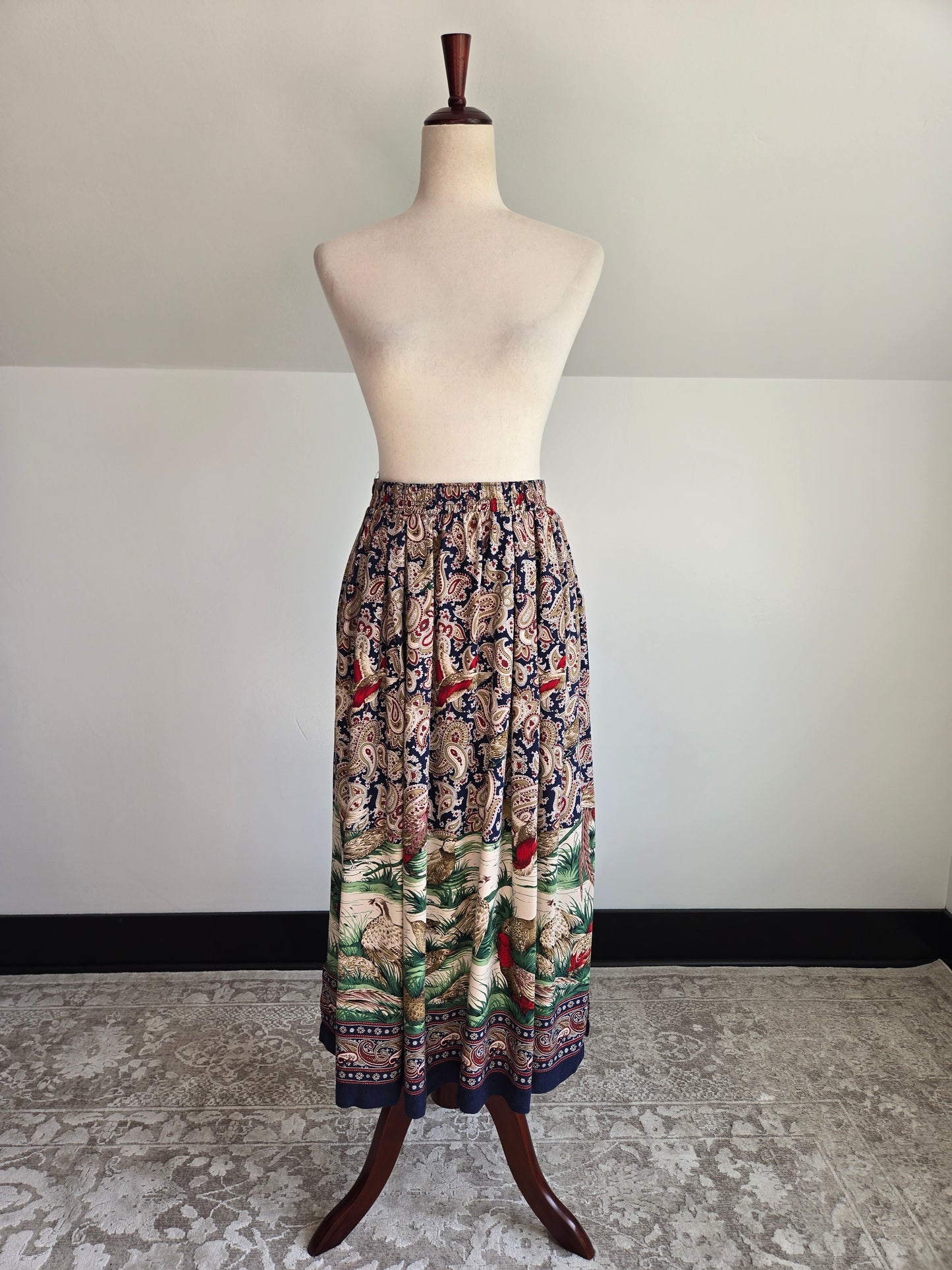 Vintage Willowbend Bird Scene and Paisley Print Skirt - W26-34"
