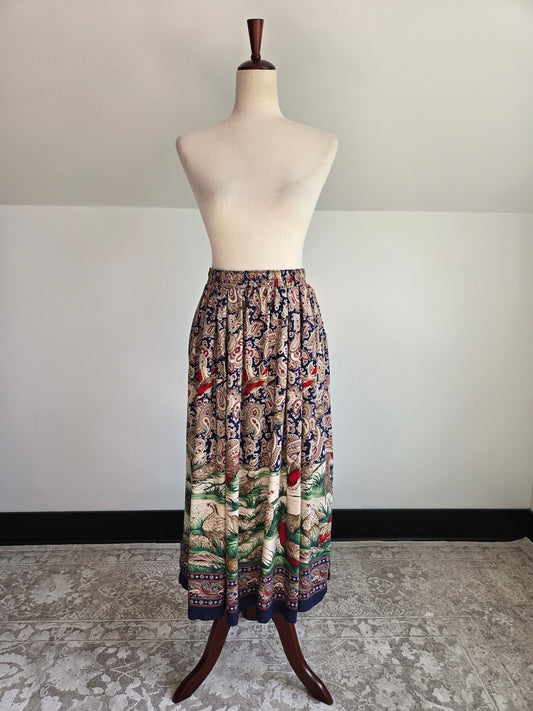 Vintage Willowbend Bird Scene and Paisley Print Skirt - W26-34"