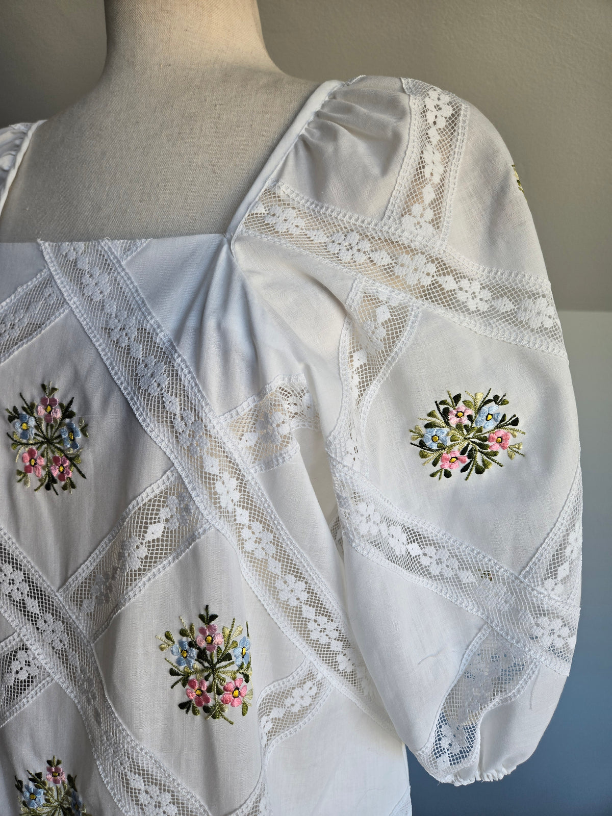 Jesus A Diaz Mexican Cotton Lace and Floral Embroidery Dress - large