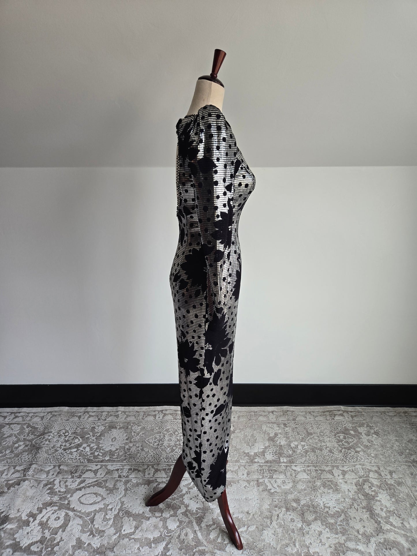 Miss Kansas Estate Black and Silver Janine Asymmetric Hem Dress Made in Italy - XS/S