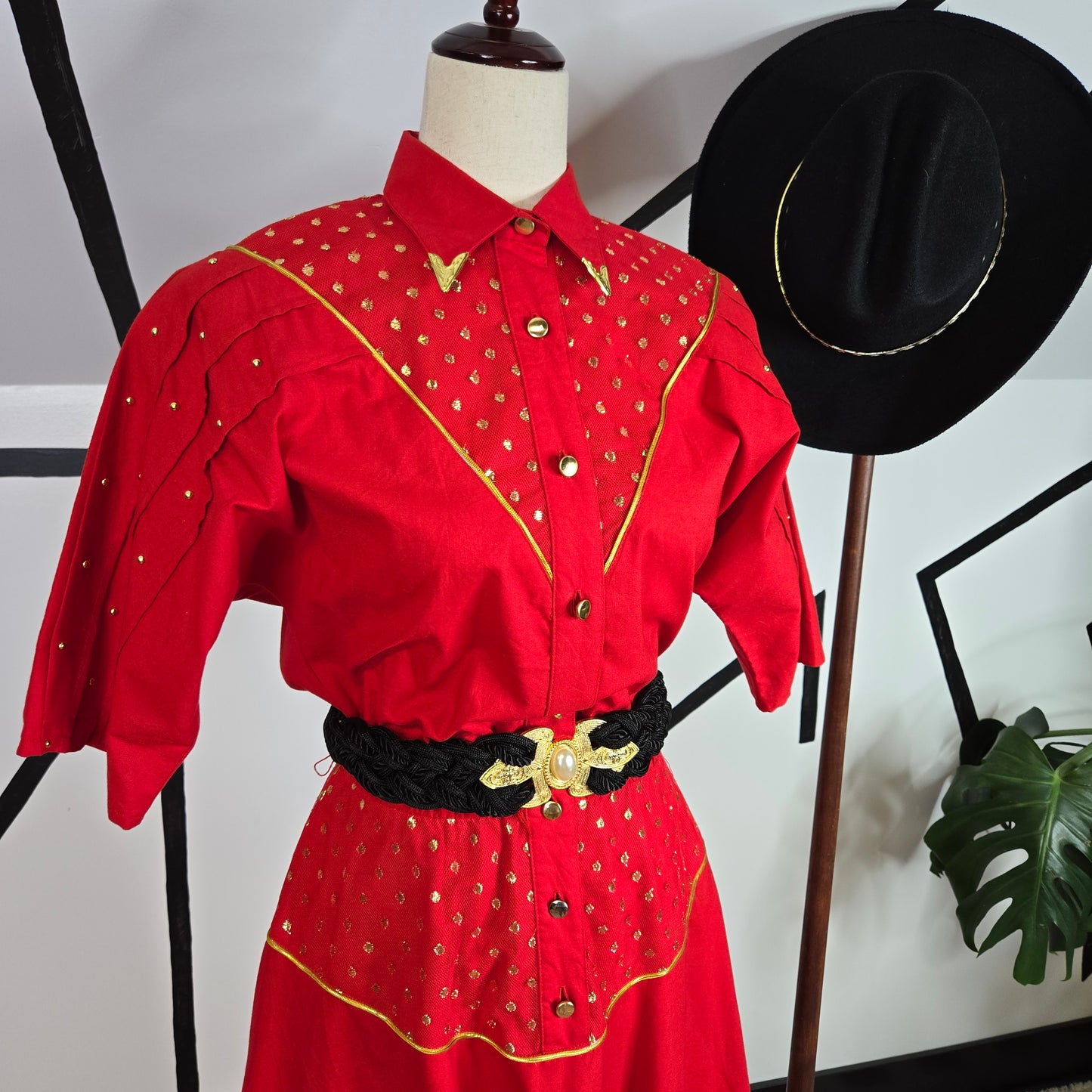 Lilia Smith Exclusive Vintage 70s Western Red and Gold Dress