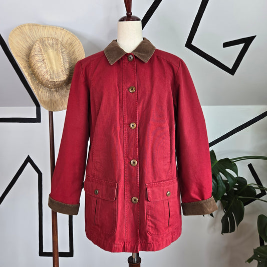 L.L. Bean Vintage Red Canvas Barn Jacket with Corduroy Trim - small