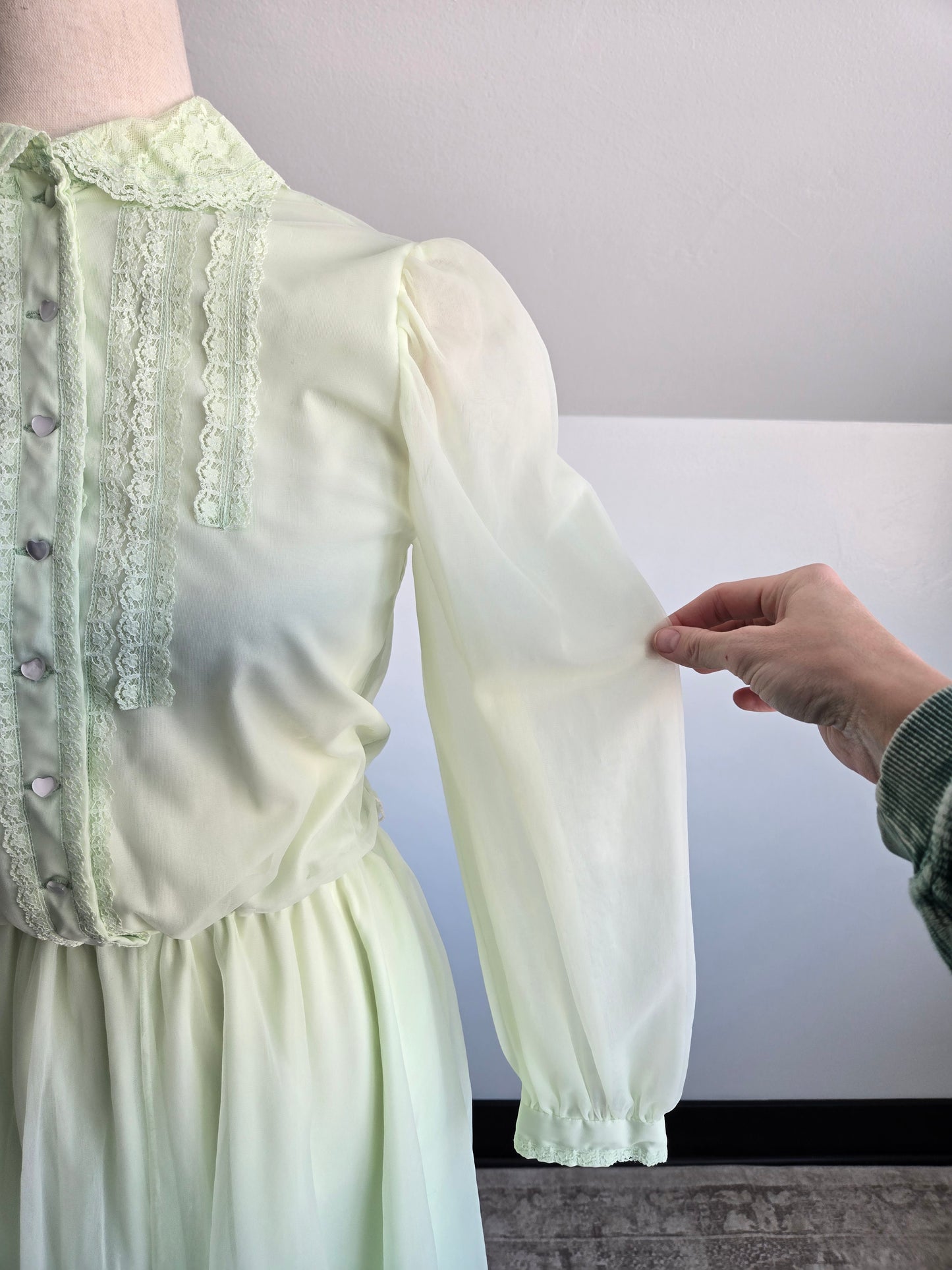 Lime Green Edwardian Style Vintage Formal Dress - small