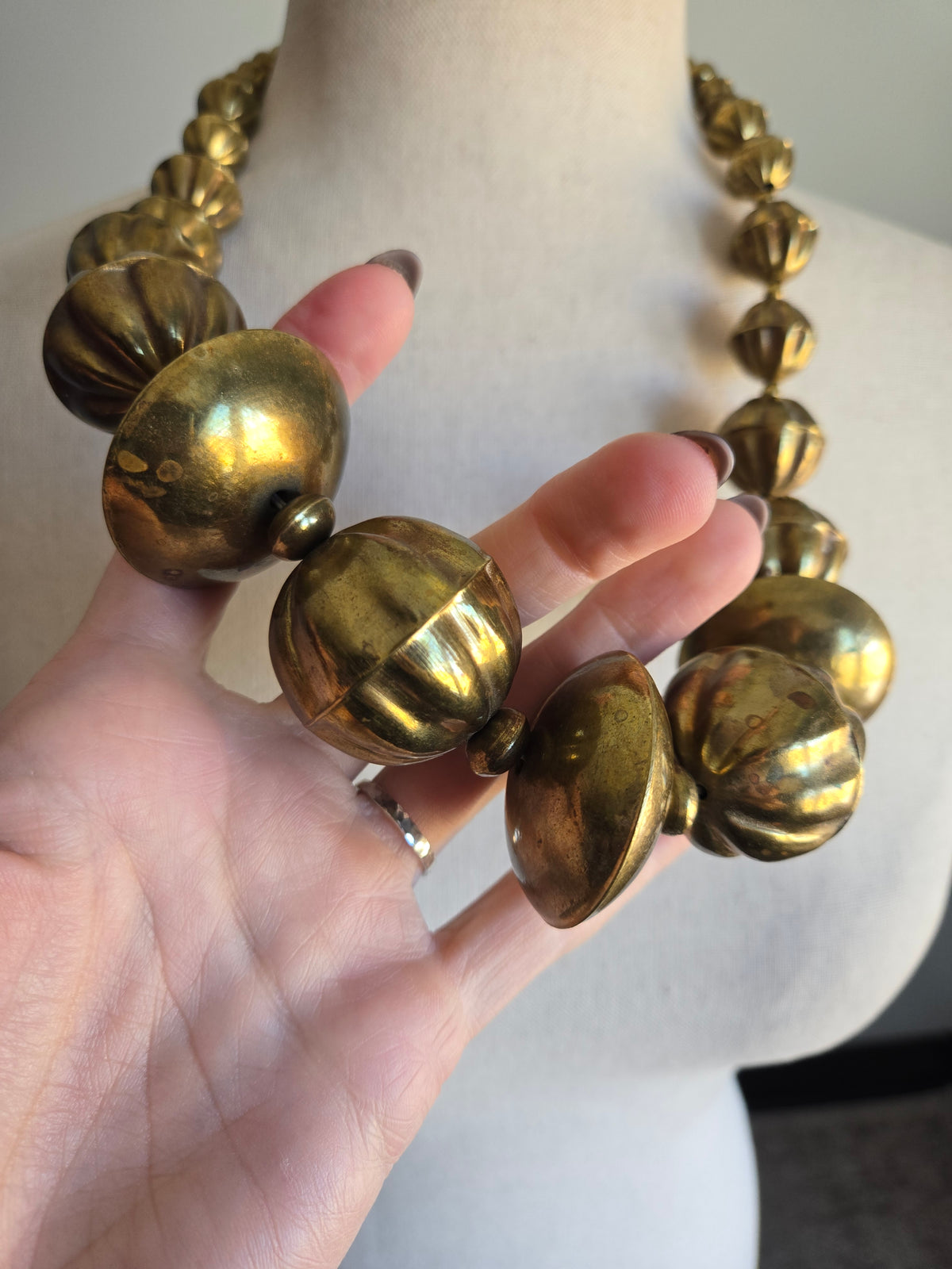 Chunky Brass Orb Statement Necklace