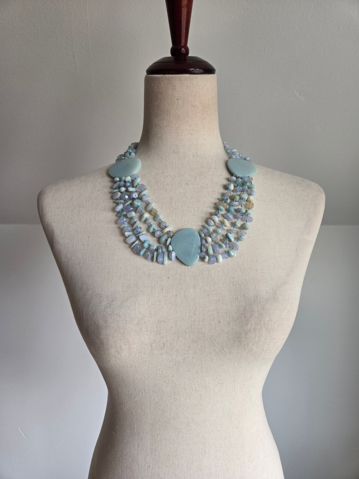 Sajen Signed Hand Knotted Amazonite Multi Strand Necklace