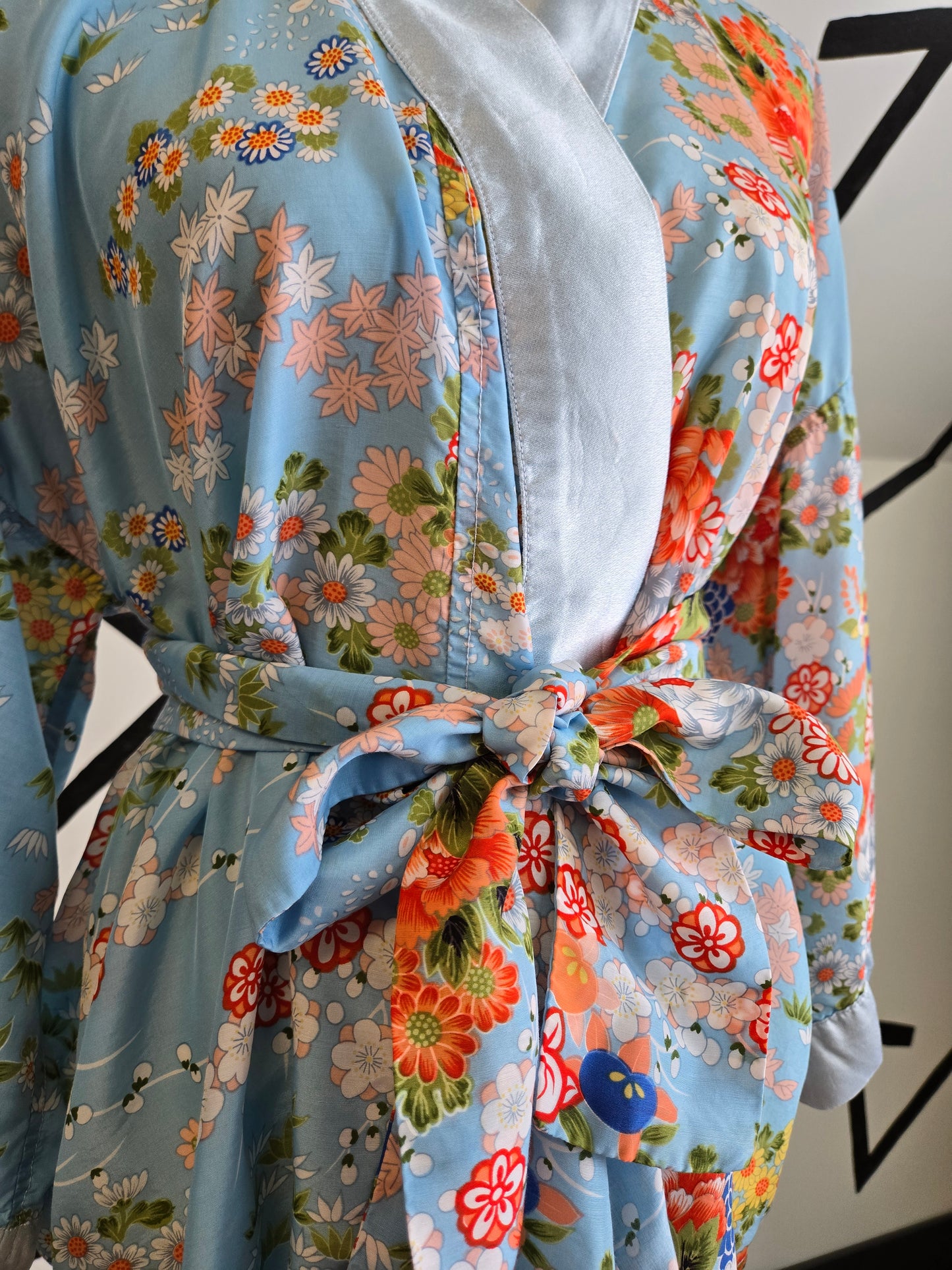 Authentic Blue Kimono Top with Belt - OS