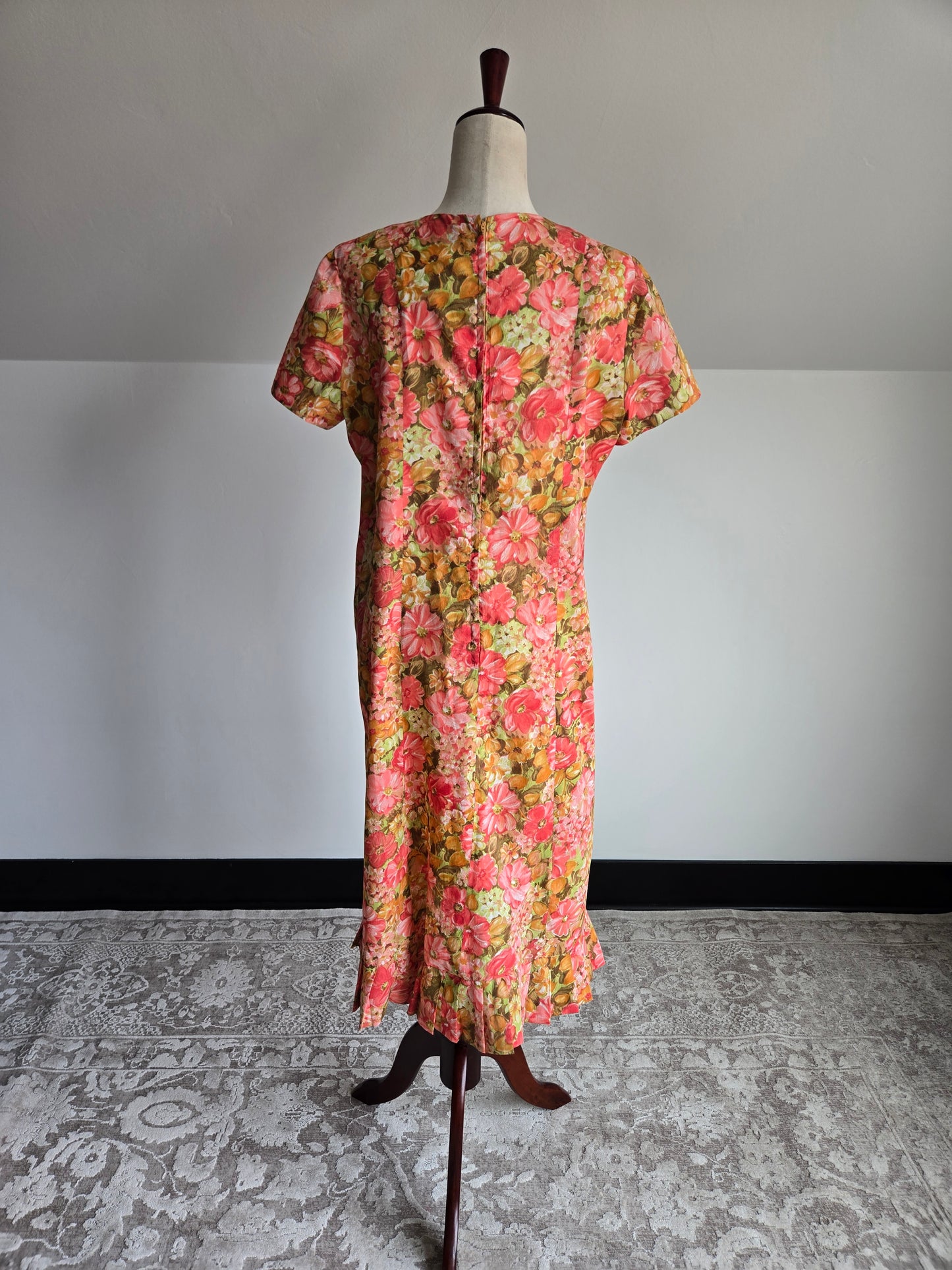 Vintage 1950s Handmade Flower Power Dress - L/XL