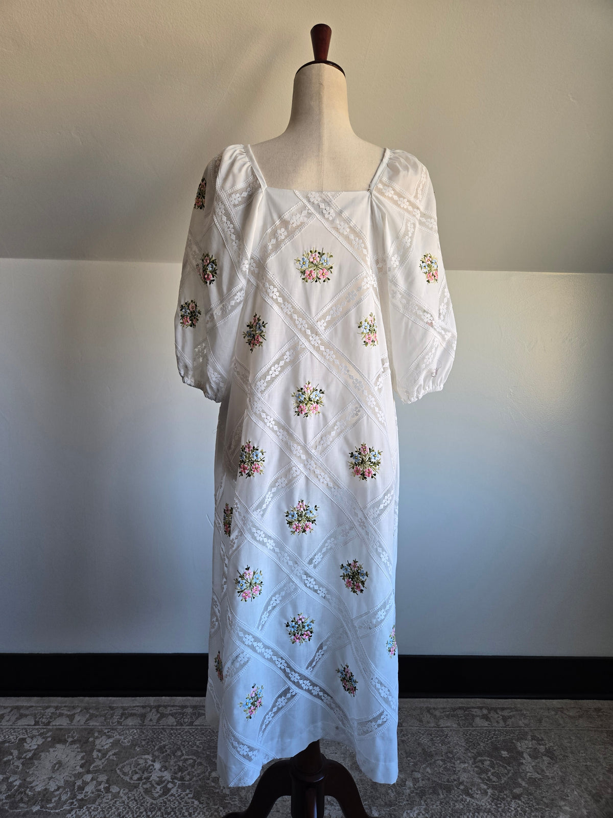 Jesus A Diaz Mexican Cotton Lace and Floral Embroidery Dress - large