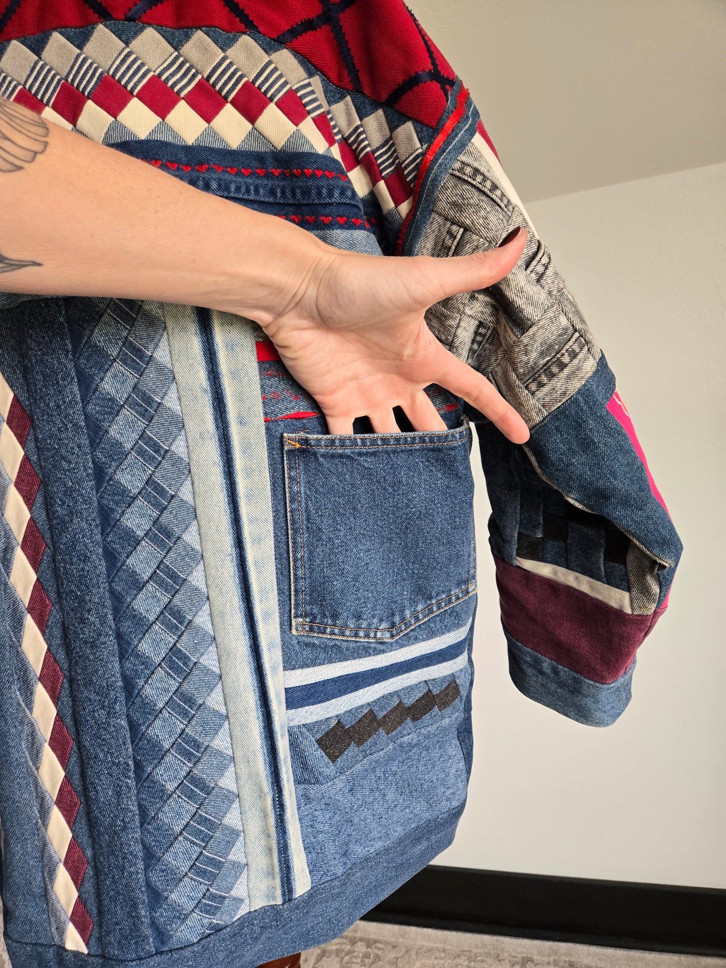 Denim Quilted Hand Made Coat - 2XL