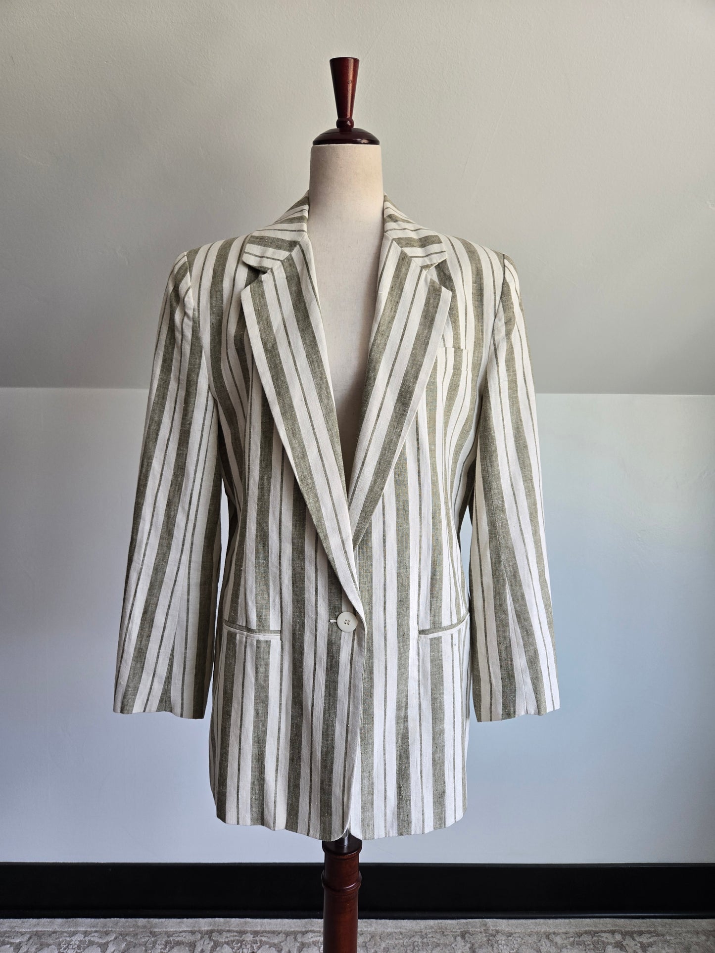 Vintage F. Options Linen/Cotton Blend Striped Blazer - Medium
