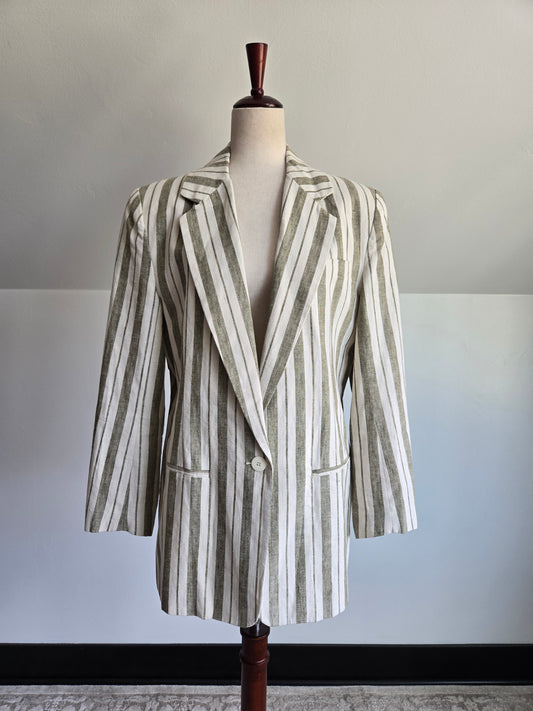 Vintage F. Options Linen/Cotton Blend Striped Blazer - Medium