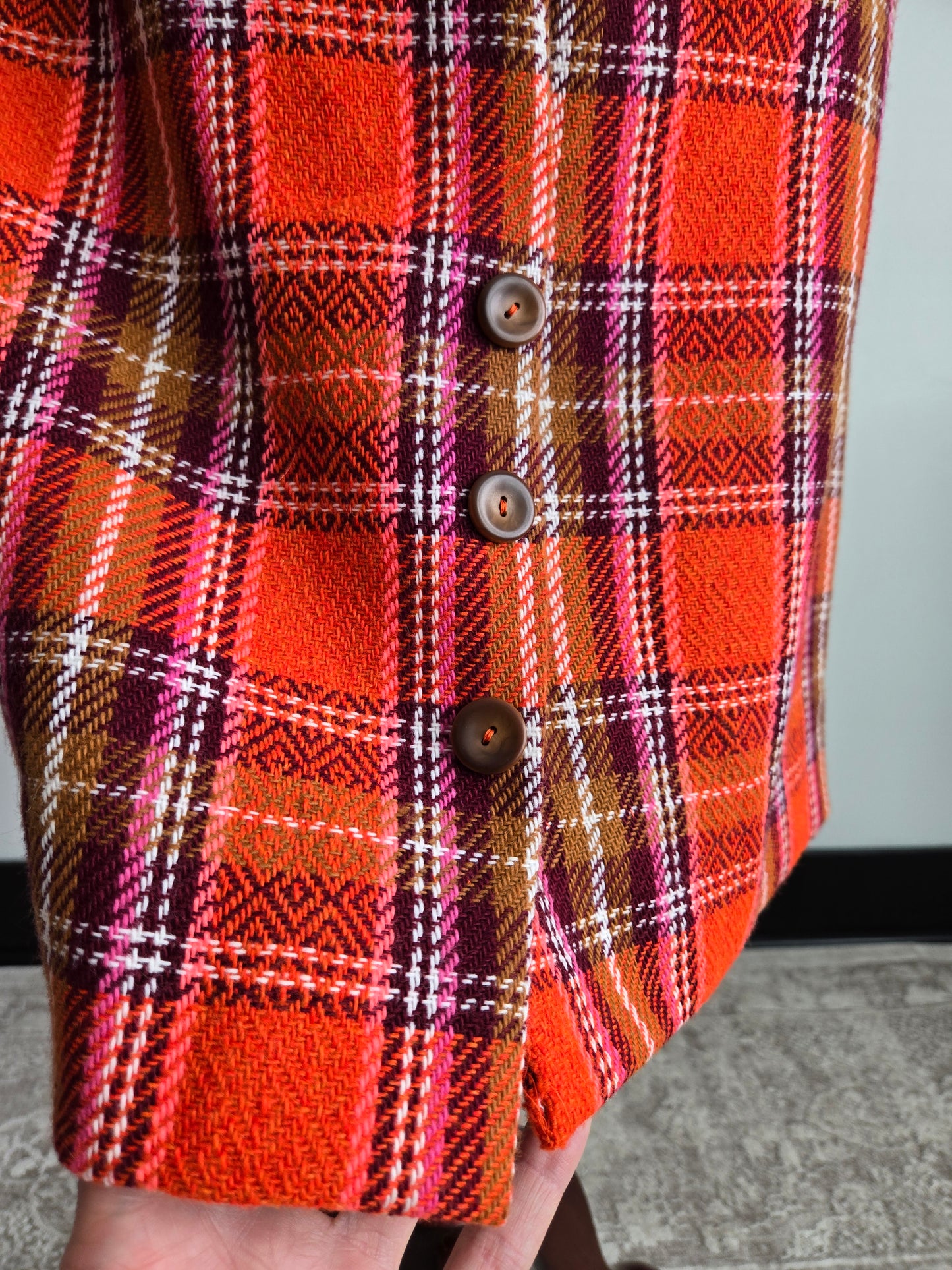 Vintage 70s Polyknit Plaid Skirt - W28-34"