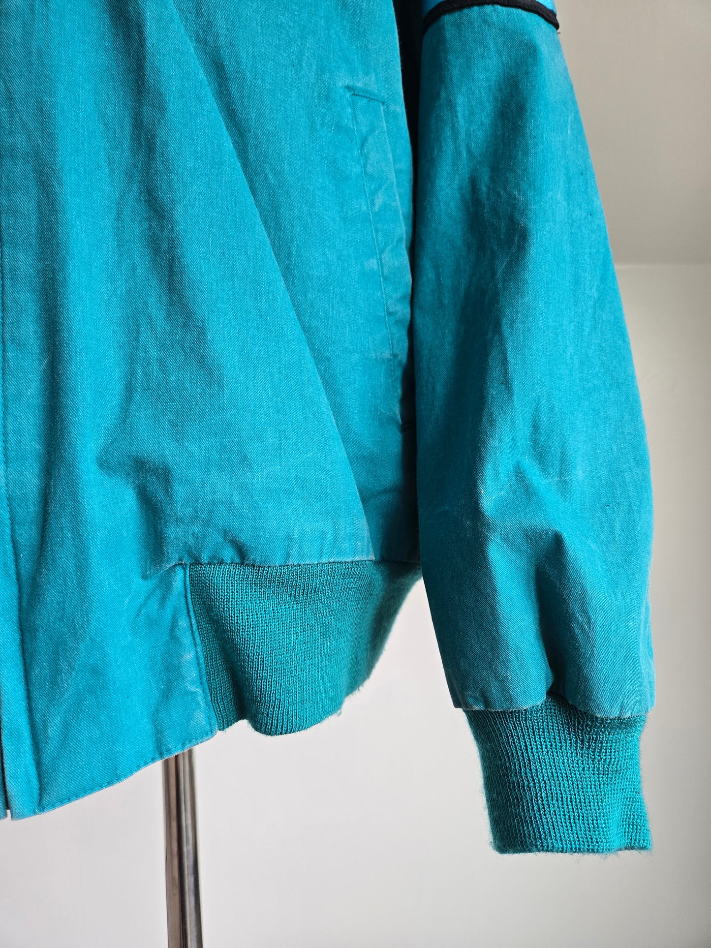 Rare Vintage Wrangler Brushpopper Turquoise Blue Bomber Jacket - M/L/XL