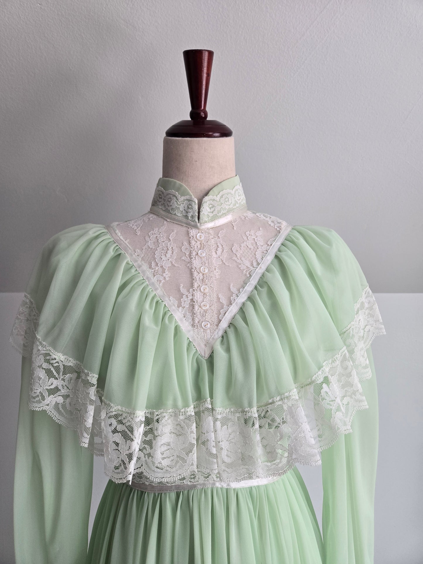Vintage 1970s Union Made Lime Green Coquette Formal Dress - Small