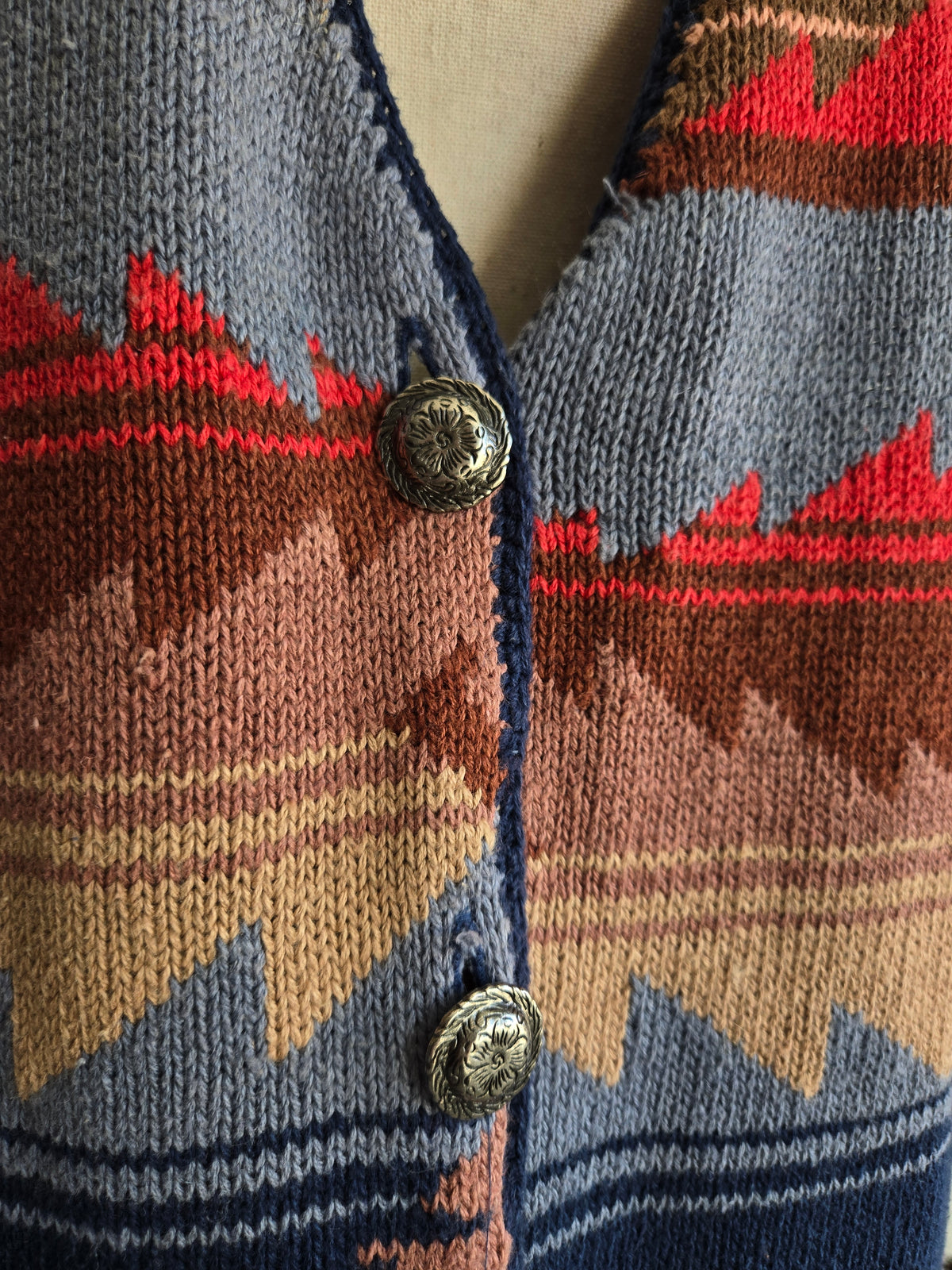 Vintage 90s Linen/Cotton Western Knit Vest - L/XL