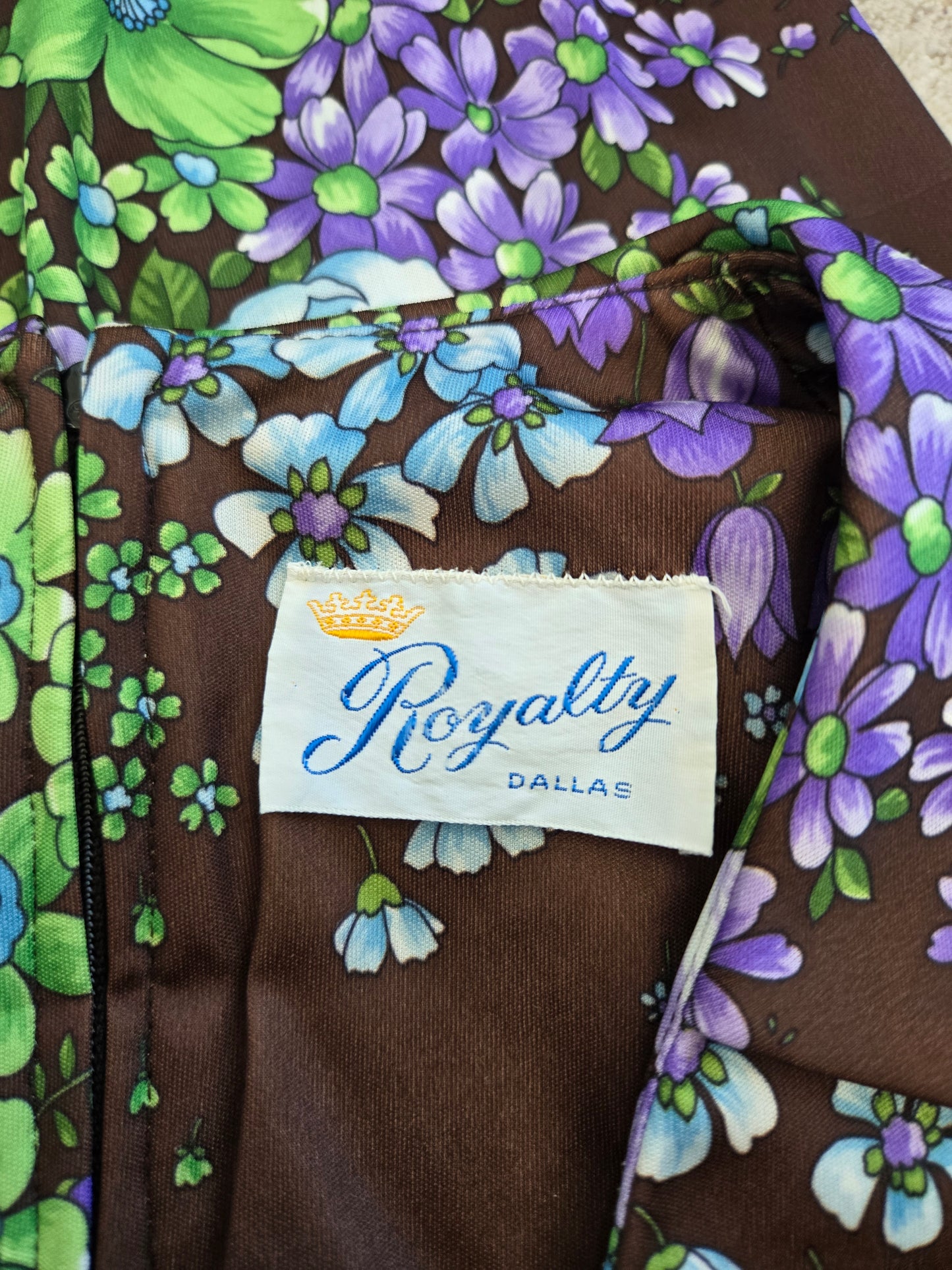 Royalty Dallas Vintage 70s Brown Floral Maxi Dress - L/XL