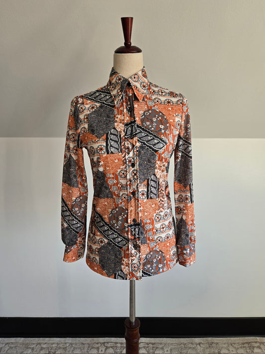 Vintage 1970s Duck Pond Novelty Print Top - XS/S