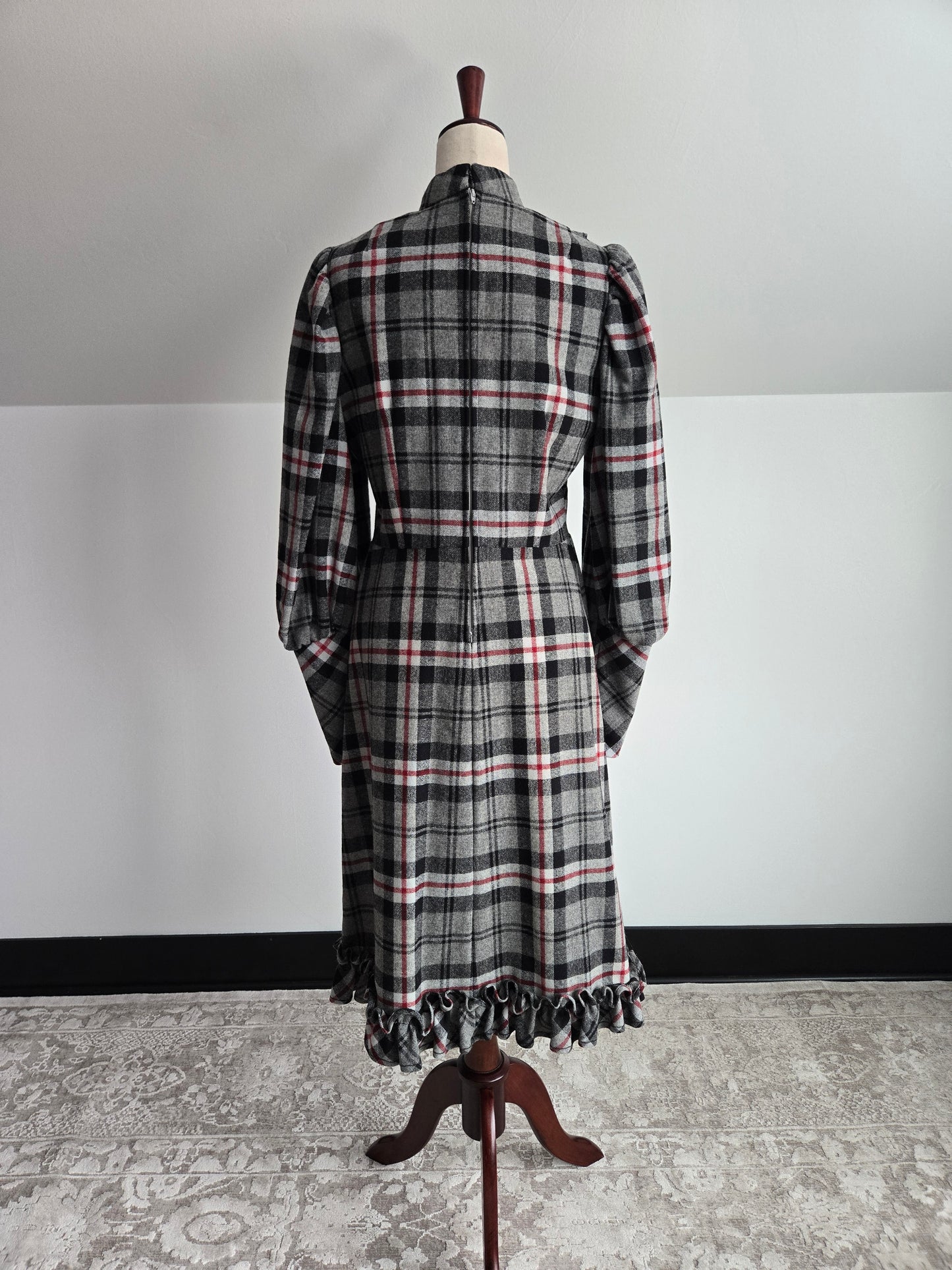 Vintage 70s Wool Plaid Dress - Medium