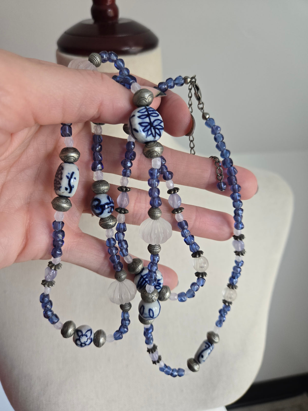 Blue Porcelain Bead Necklace