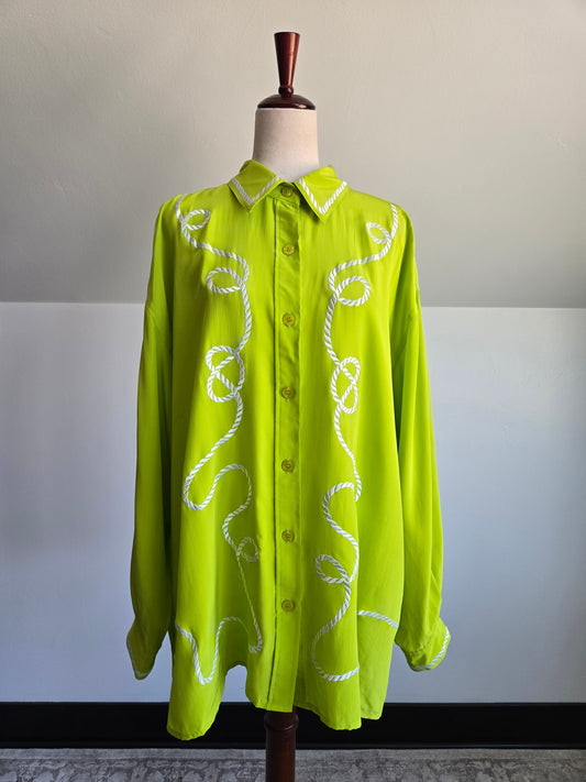 Diane Von Furstenberg Silk Lime Green Rope Top - 2XL