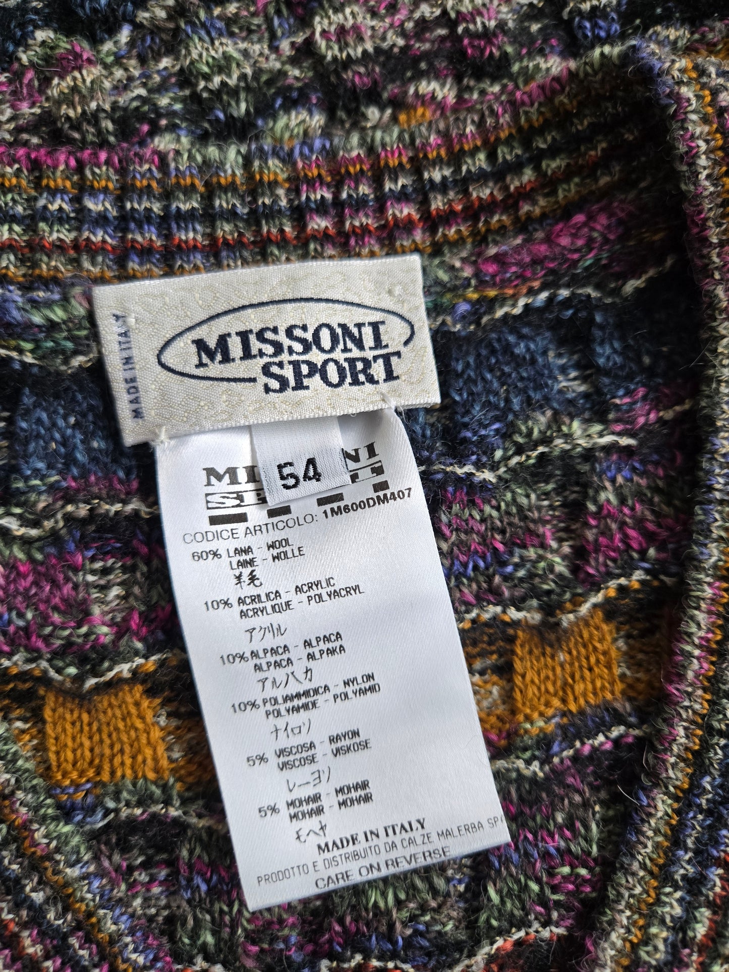 Vintage Missoni Sport Made in Italy 80s Multi Colored Sweater - XL