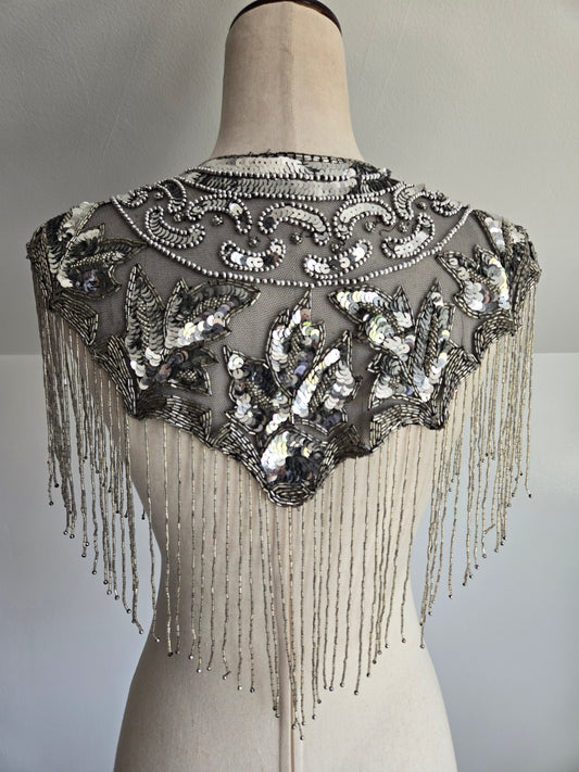Western Black and Silver Beaded and Sequin Shawl - OS