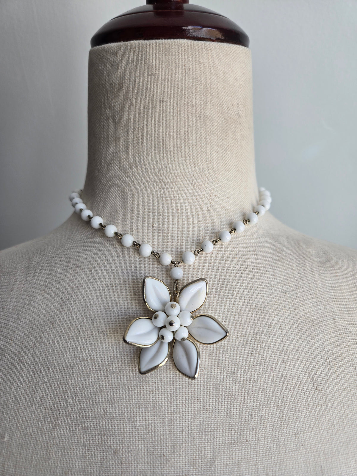Vintage Milk Glass Flower Necklace