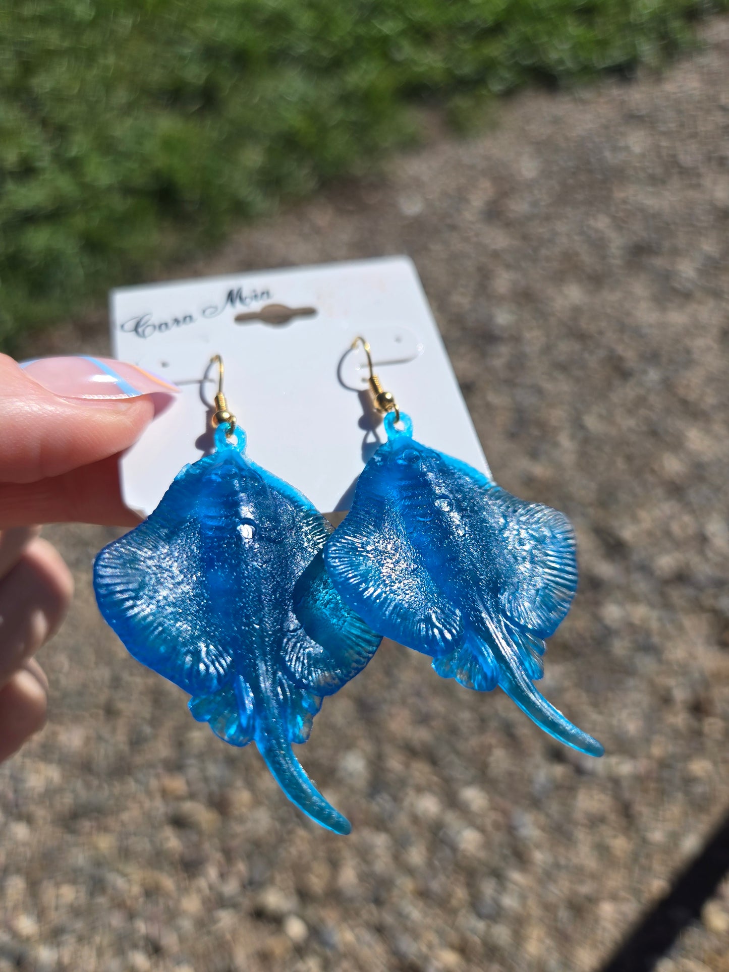 Deadstock Cara Mia Blue Rubber Singray Earrings