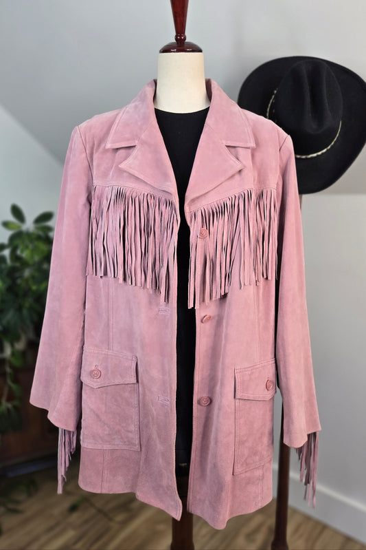 Roaman's Vintage Mauve Pink Genuine Suede Fringe Jacket - 2XL