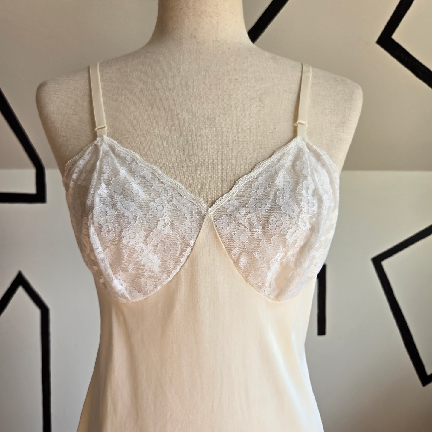 Vintage Cream Slip with Shear White Lace Bust - small