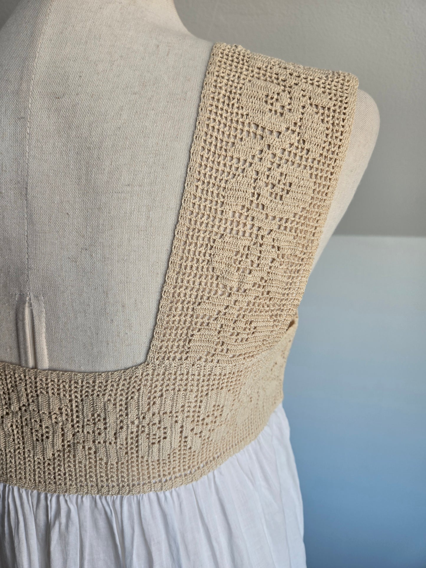 Vintage White Cotton and Crochet Lingerie Slip Dress - S/M